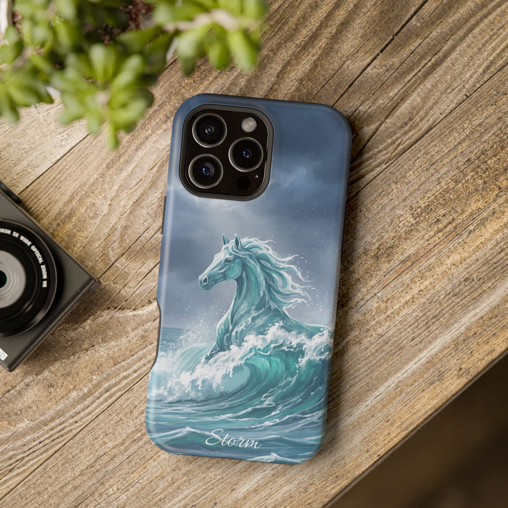 Personalized Ocean Wave Horse Phone Case — Tough Magnetic Case with Wireless Charging