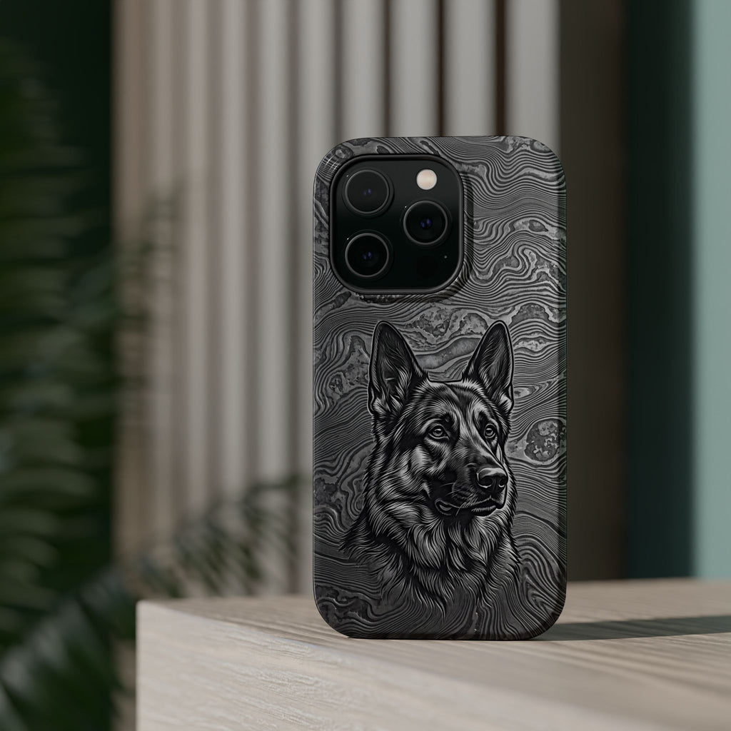 German Shepherd Phone Case | Damascus Art — Tough Magnetic Case with Wireless Charging