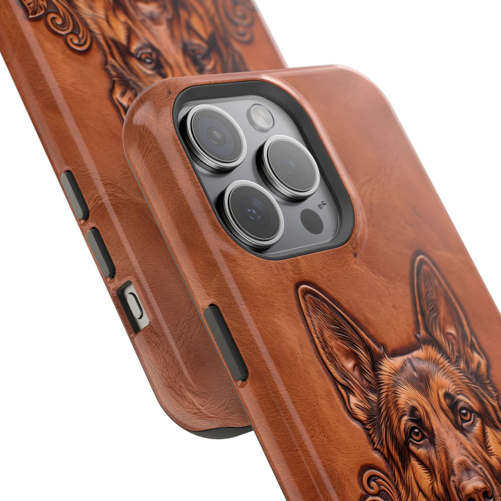 German Shepherd Phone Case | Western Tooled Art — Tough Magnetic Case with Wireless Charging