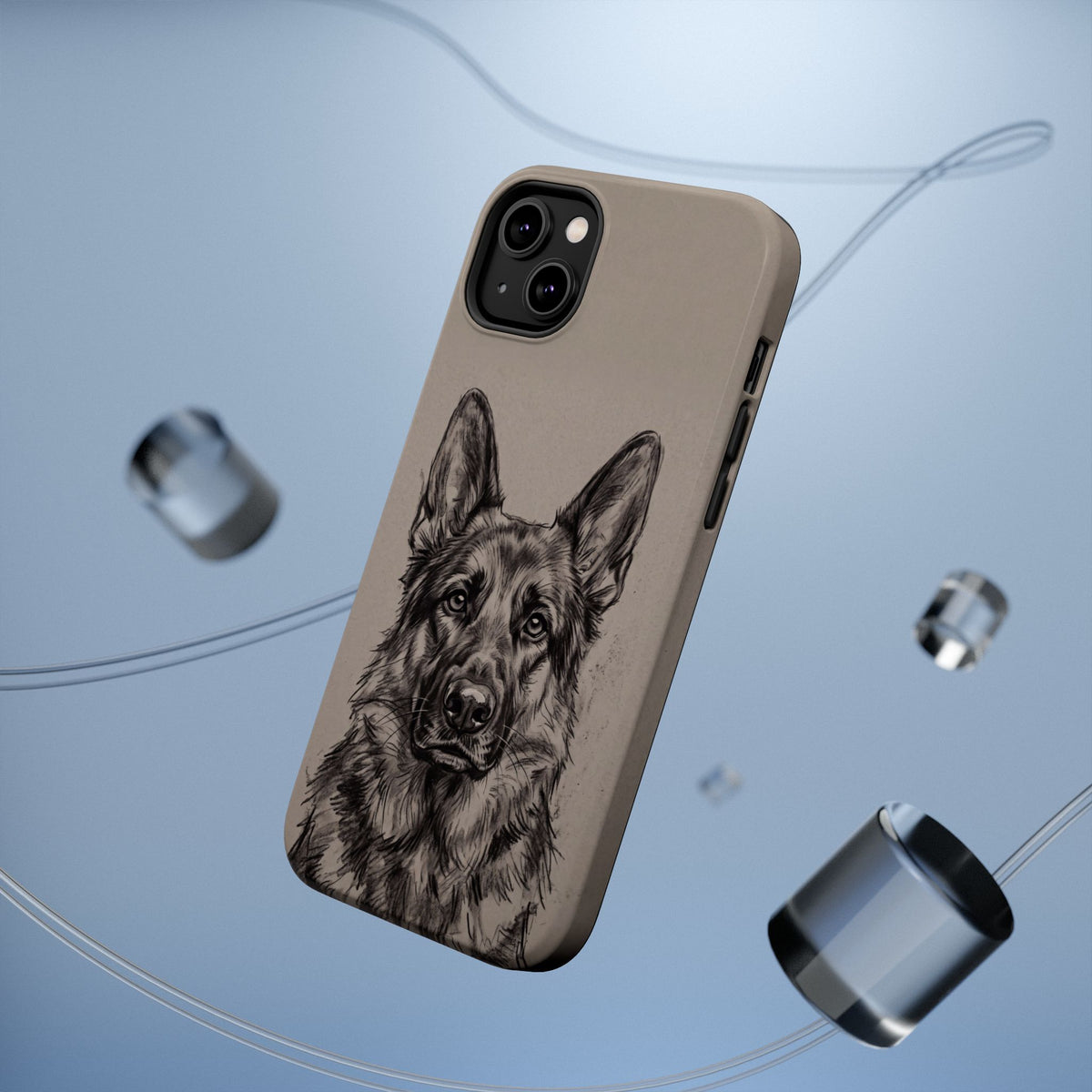 German Shepherd Phone Case | Charcoal Sketch Art — Tough Magnetic Case with Wireless Charging