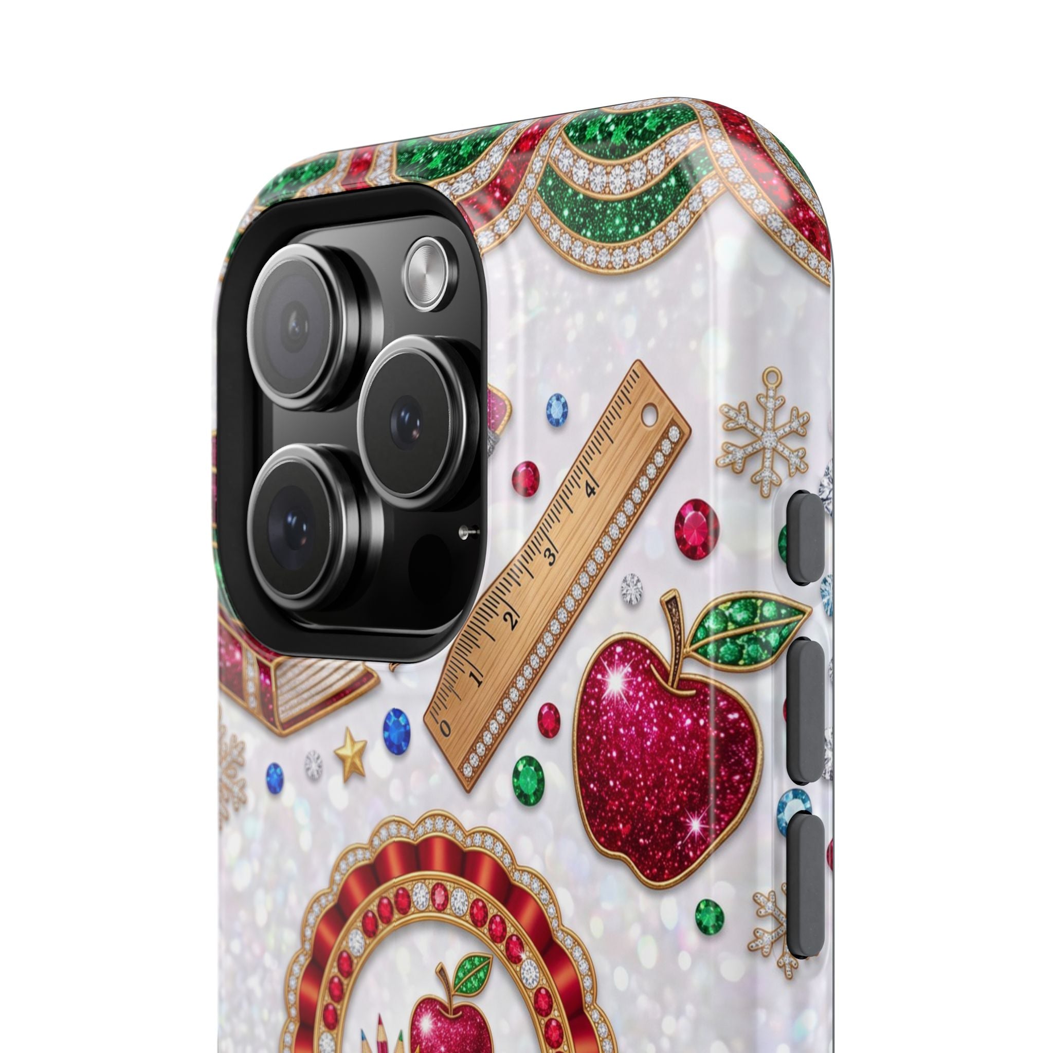 Jeweled Apple Medallion Personalized Teacher Phone Case — Wireless Charging Cover
