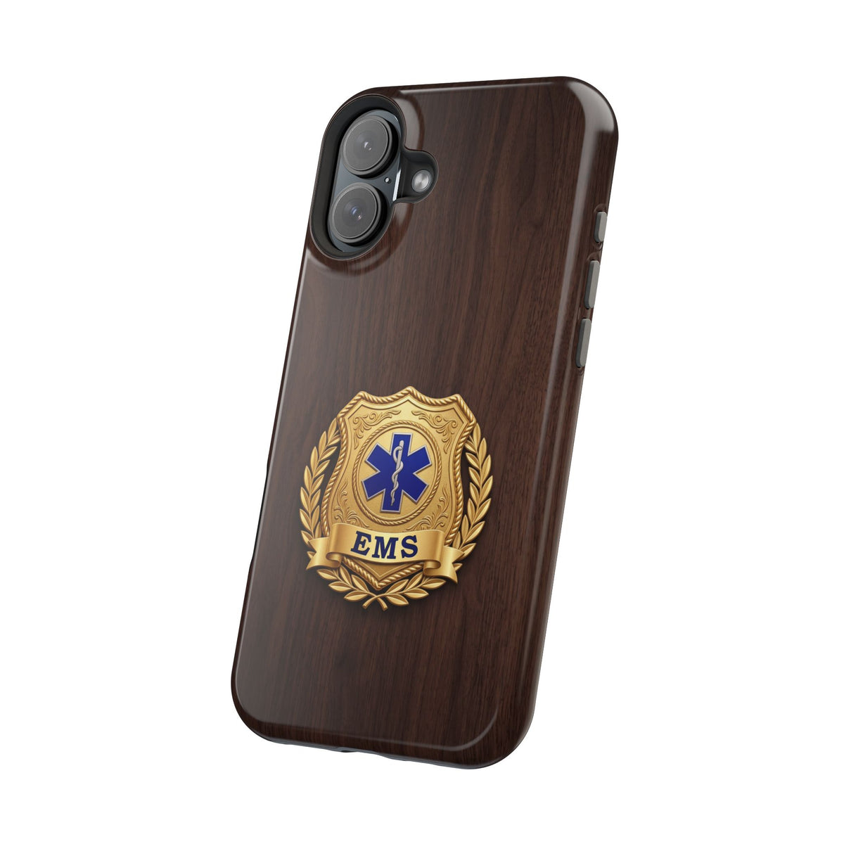 Gold EMS Laurel Badge Wood Phone Case — Magnetic Wireless Charging Cover