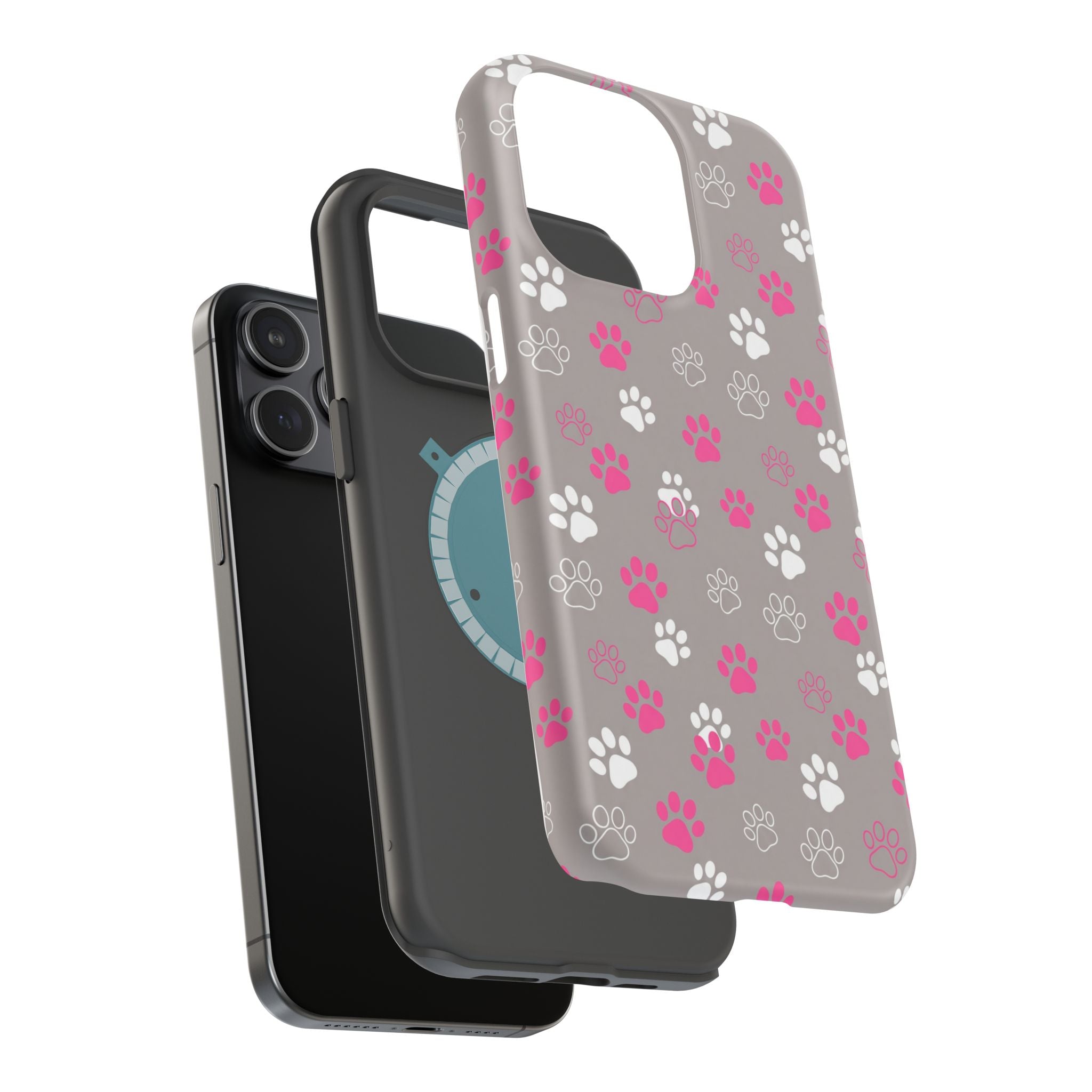 Pink & White Paw Print Phone Case — Impact-Resistant Wireless Charging Cover