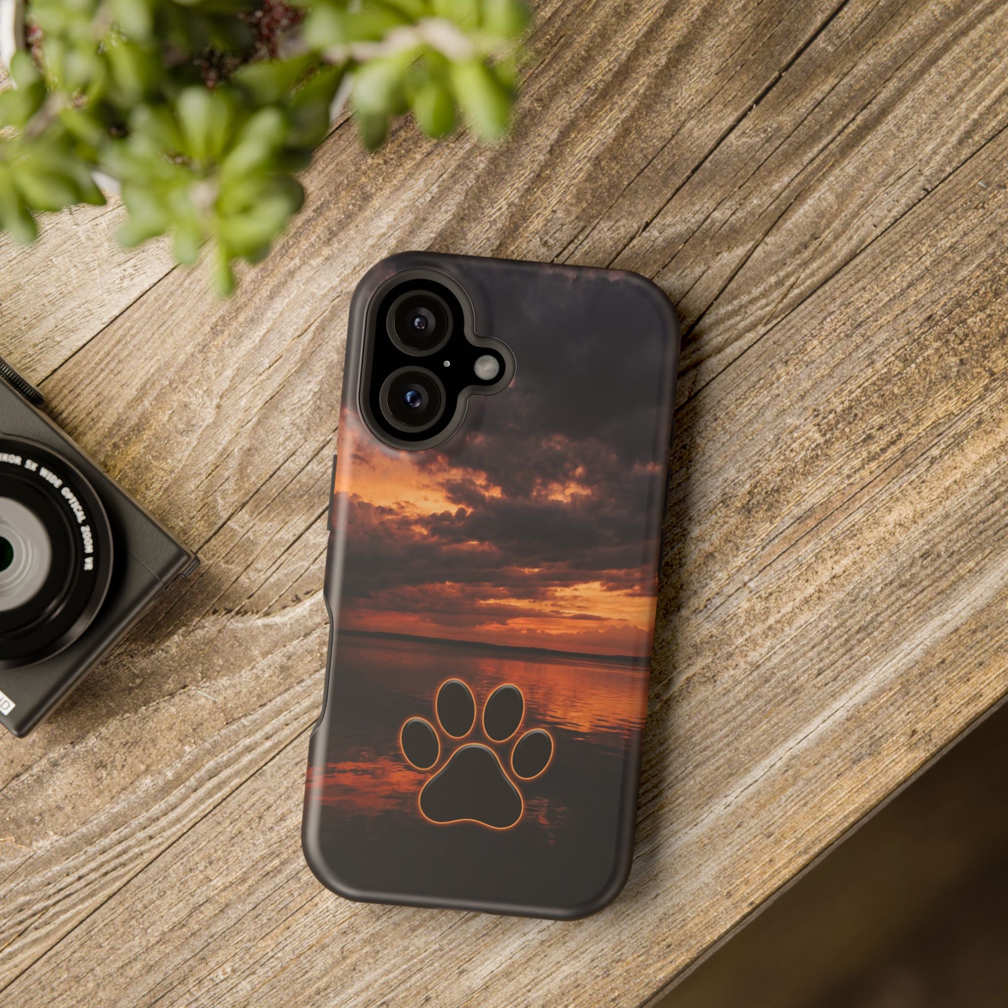Sunset Paw Print Phone Case — Impact-Resistant Wireless Charging Cover