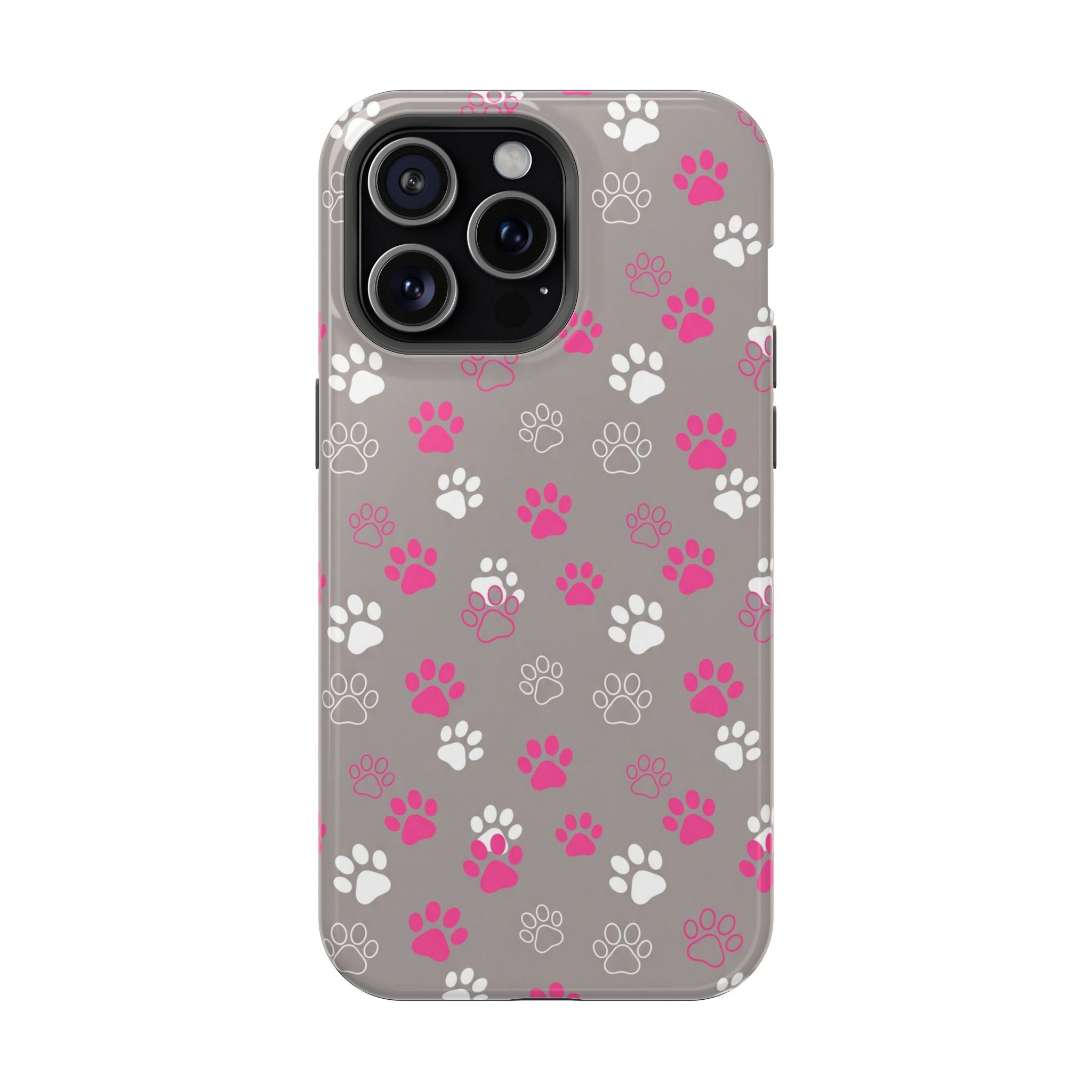 Pink & White Paw Print Phone Case — Impact-Resistant Wireless Charging Cover