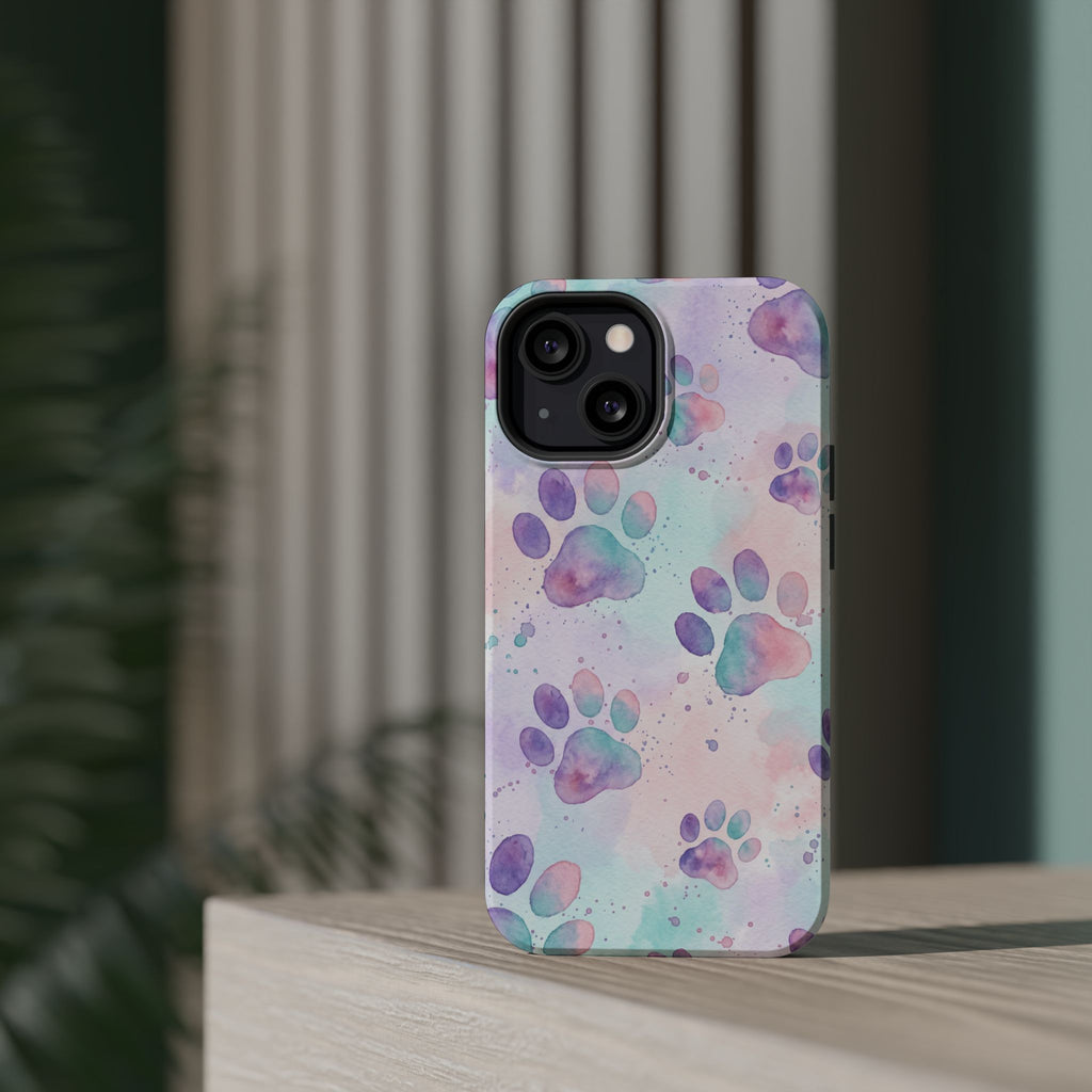 Watercolor Paw Print Phone Case — Impact-Resistant Wireless Charging Cover