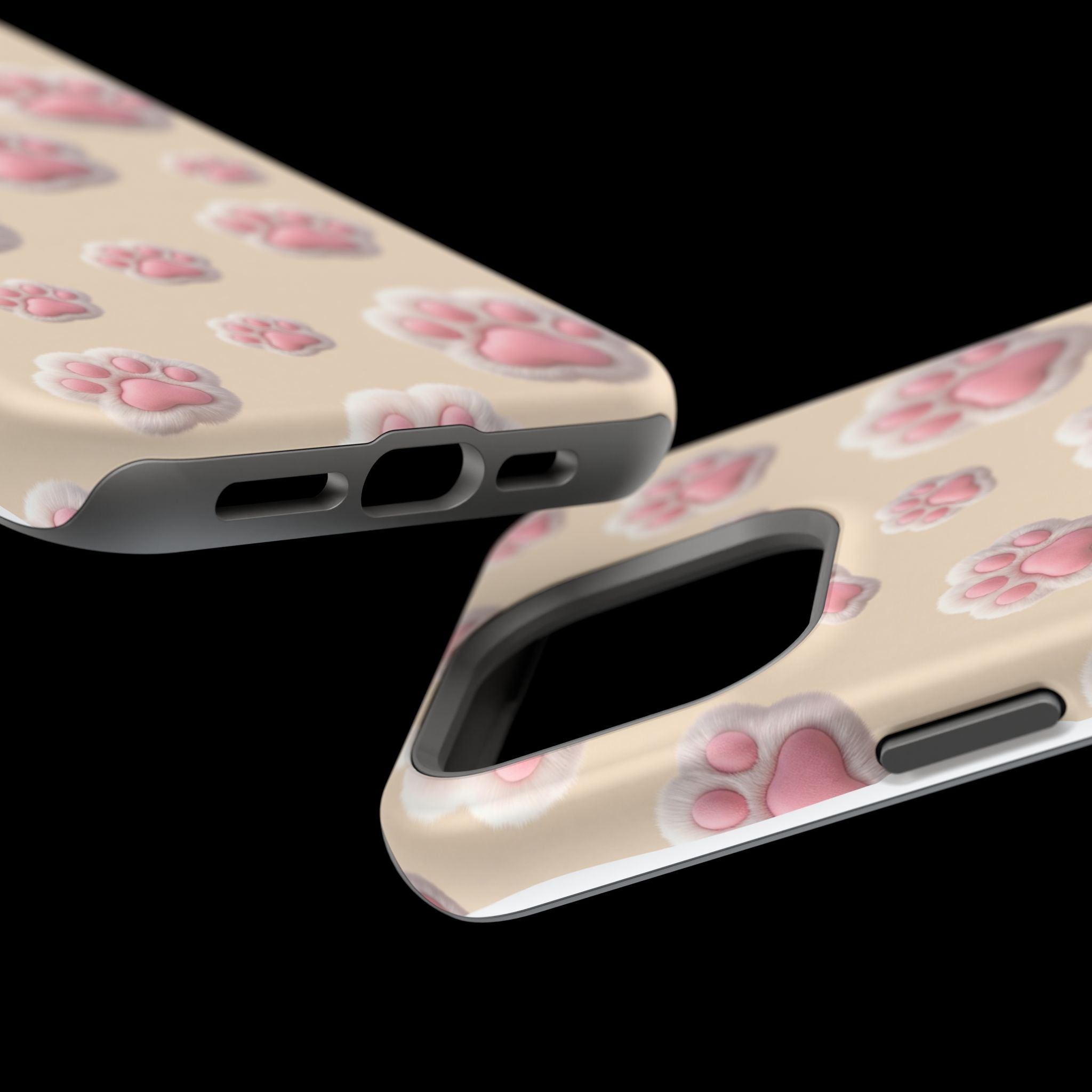 Pink Paw Print Phone Case — Impact-Resistant Wireless Charging Cover