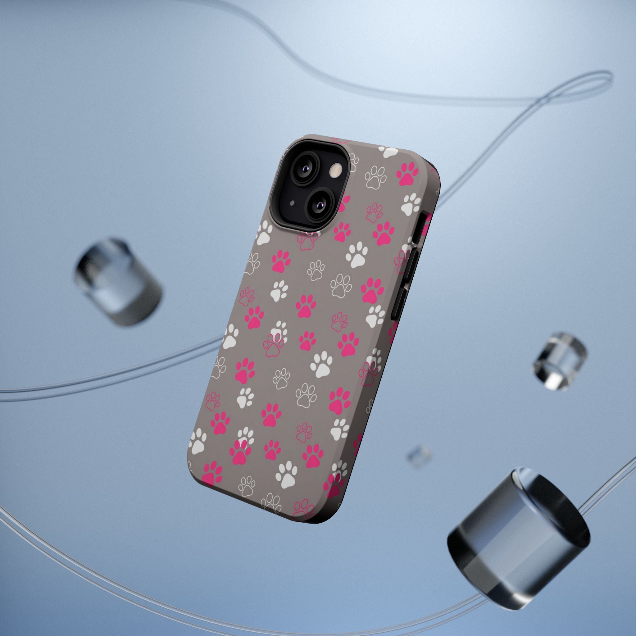 Pink & White Paw Print Phone Case — Impact-Resistant Wireless Charging Cover