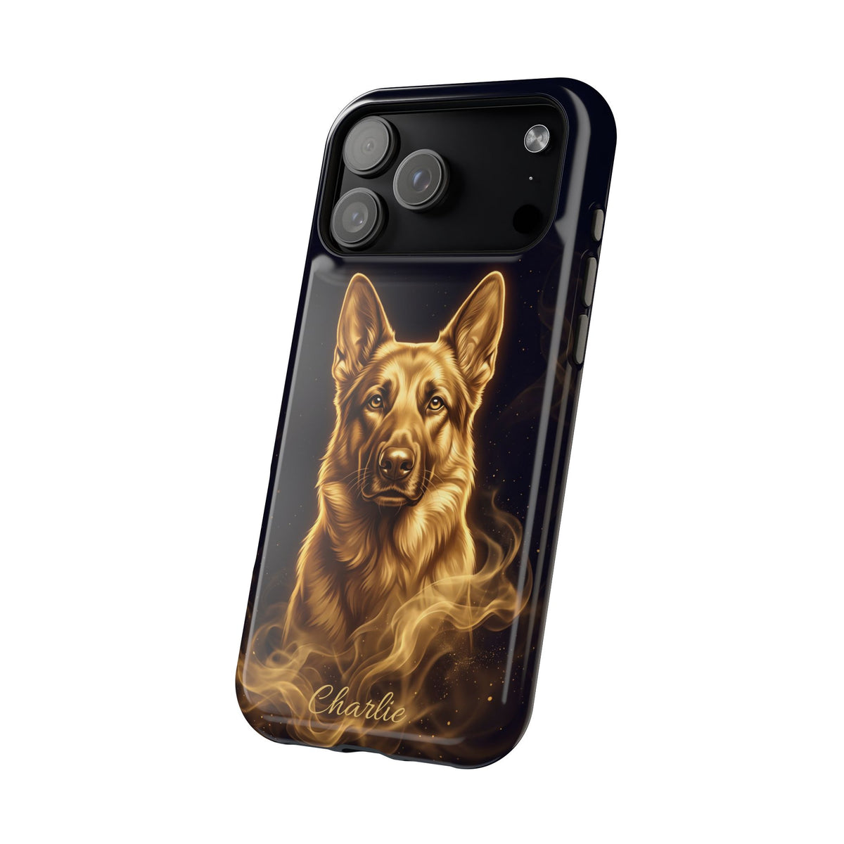 German Shepherd Phone Case | Personalized Gold Glow Art — Tough Magnetic Case with Wireless Charging