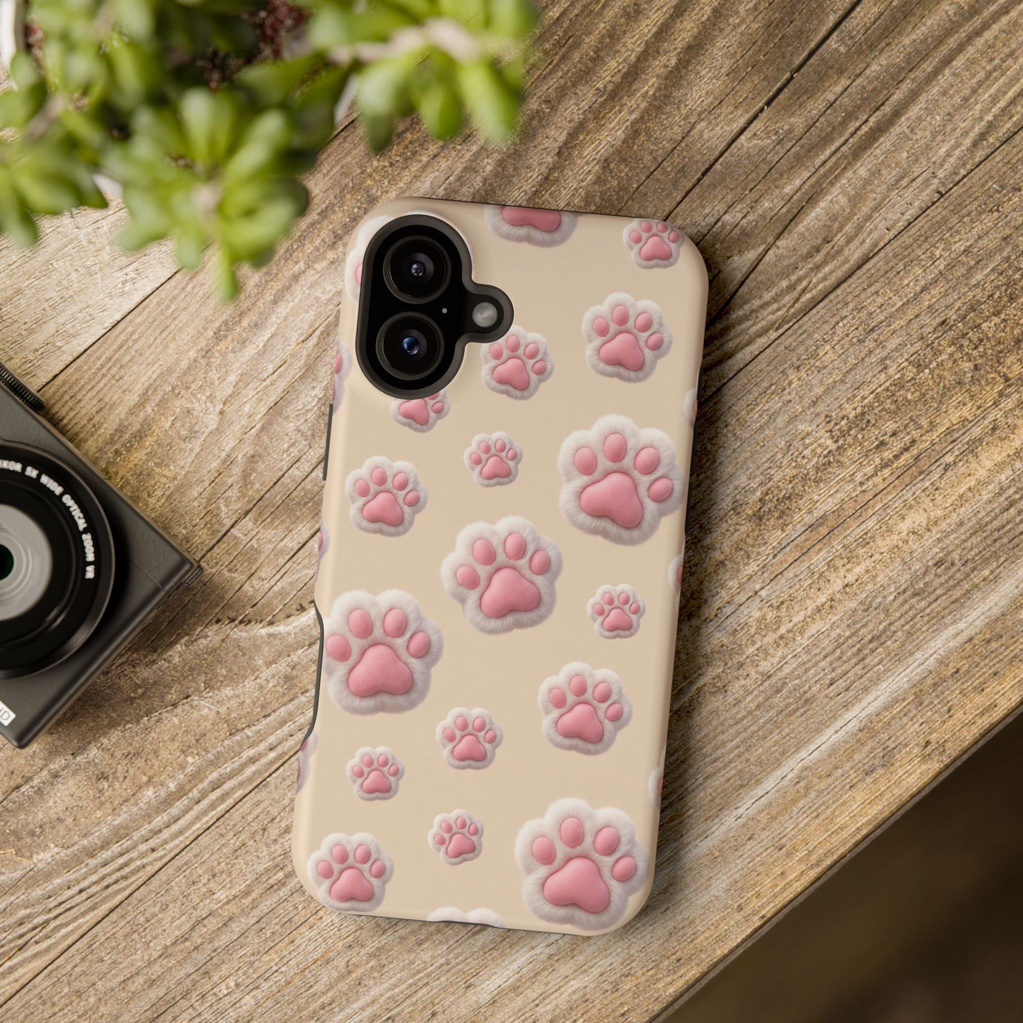 Pink Paw Print Phone Case — Impact-Resistant Wireless Charging Cover