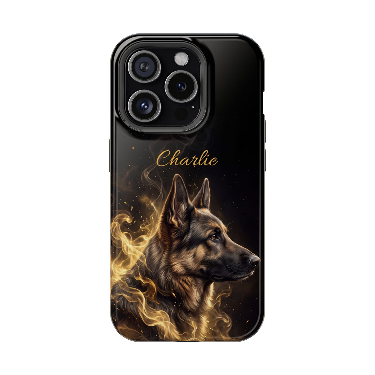 German Shepherd Phone Case | Personalized Golden Smoke Art — Tough Magnetic Case with Wireless Charging