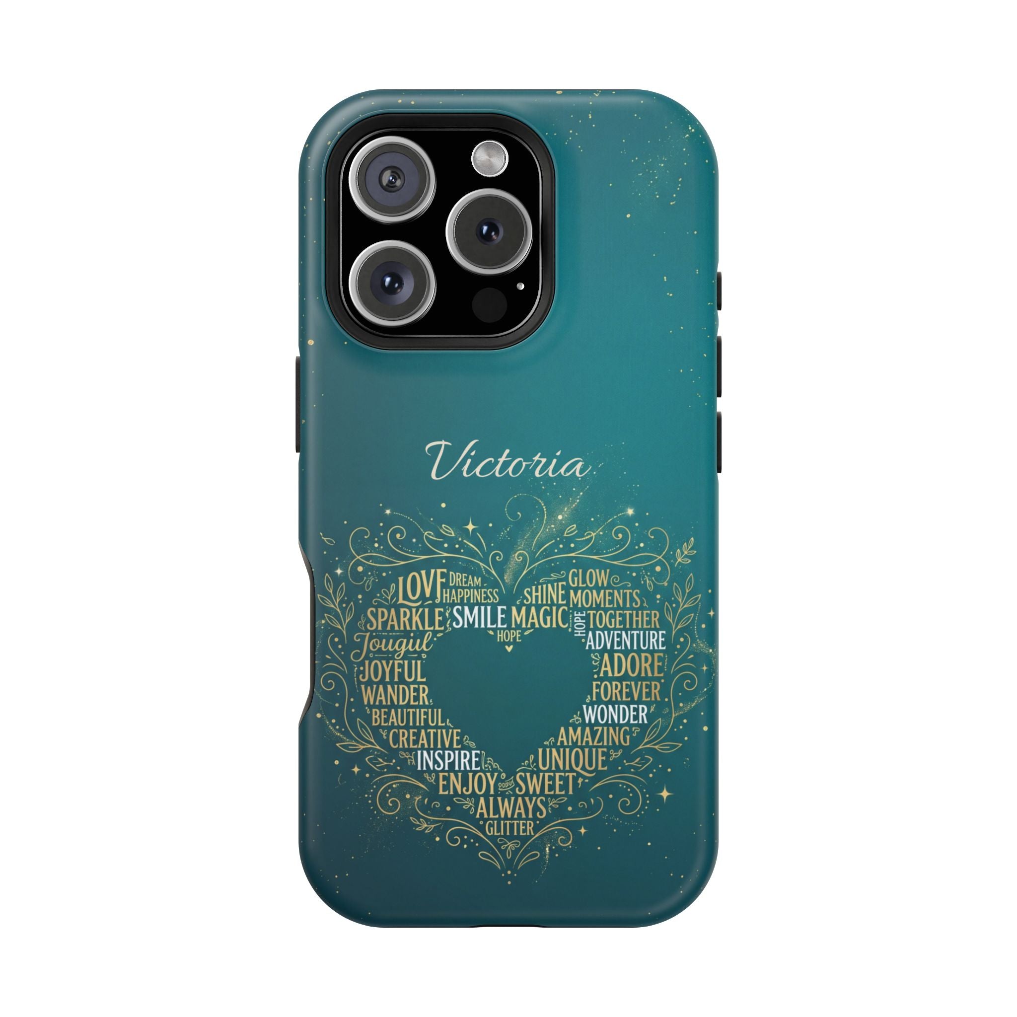 Personalized Teacher Heart Word Art Phone Case — Impact-Resistant Wireless Charging Cover