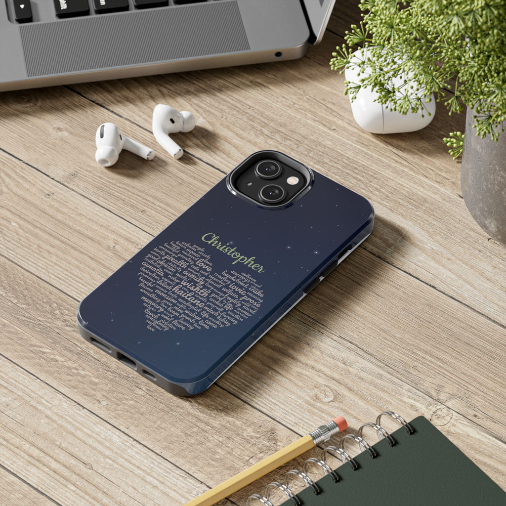 Personalized Teacher Heart Word Cloud Phone Case — Custom Name Starry Design