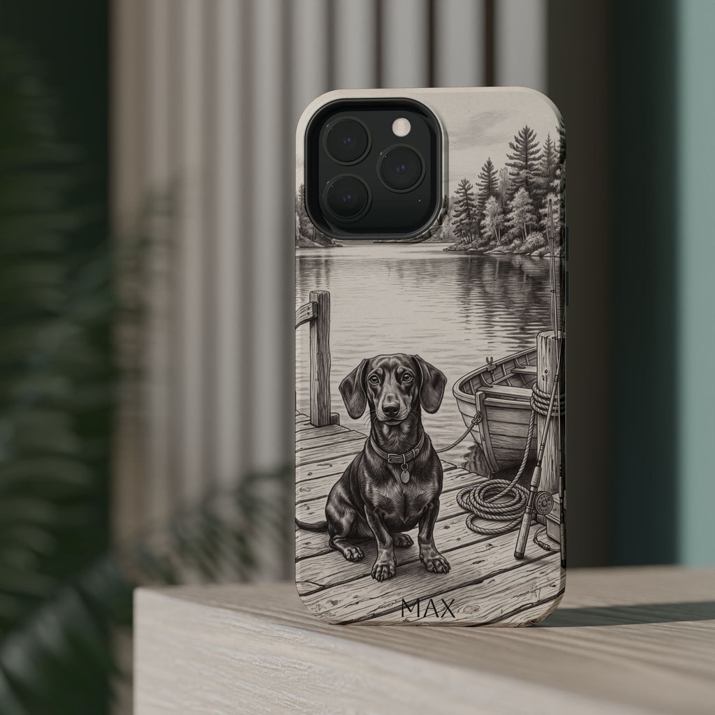 Personalized Dachshund Sunset Beach Phone Case — Wireless Charging Cover