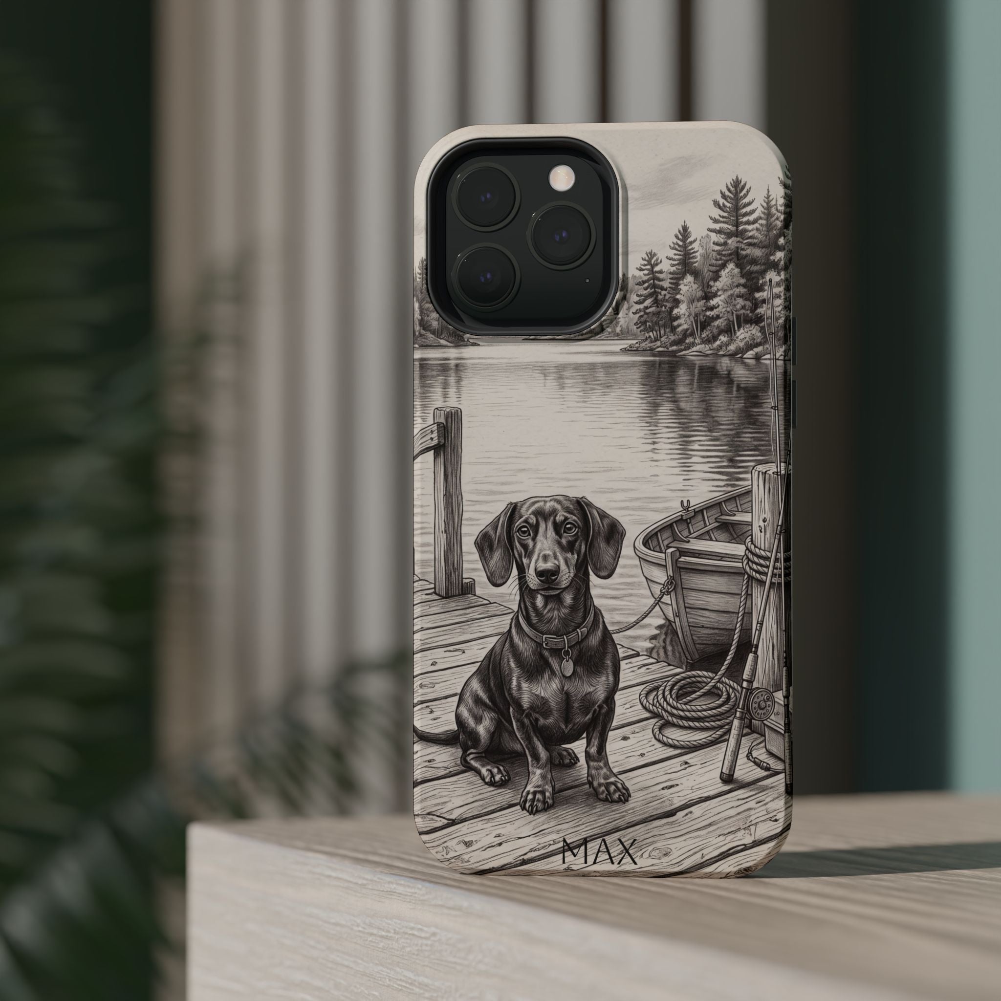 Personalized Dachshund Sunset Beach Phone Case — Wireless Charging Cover