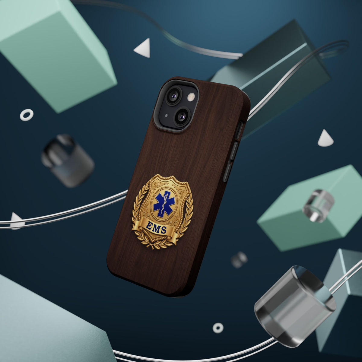Gold EMS Laurel Badge Wood Phone Case — Magnetic Wireless Charging Cover