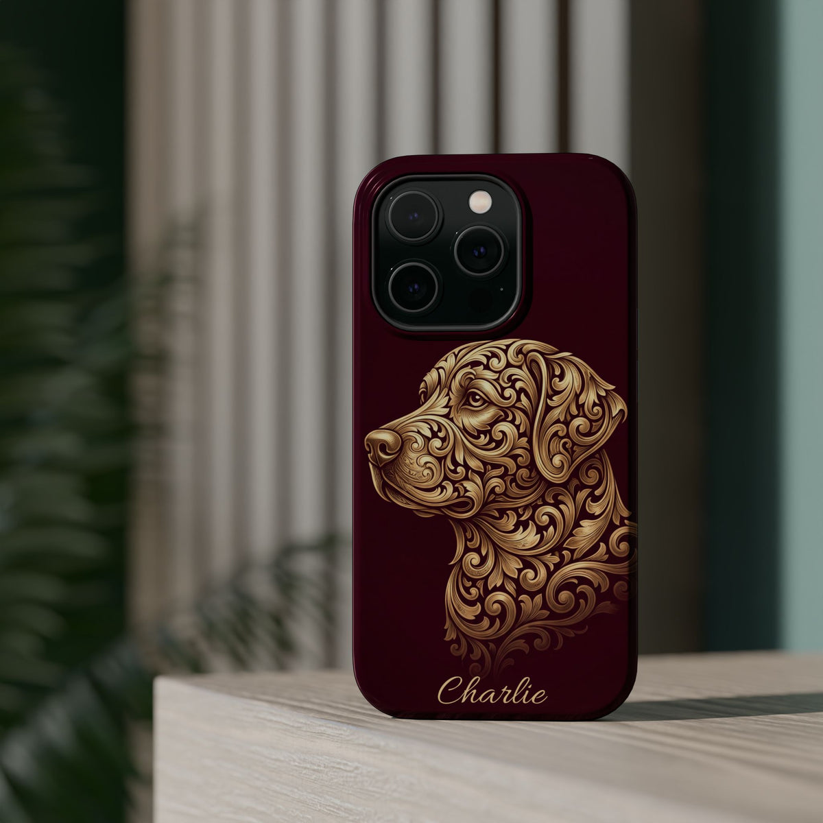 Personalized Gold Filigree Labrador Phone Case — Tough Magnetic Case with Wireless Charging