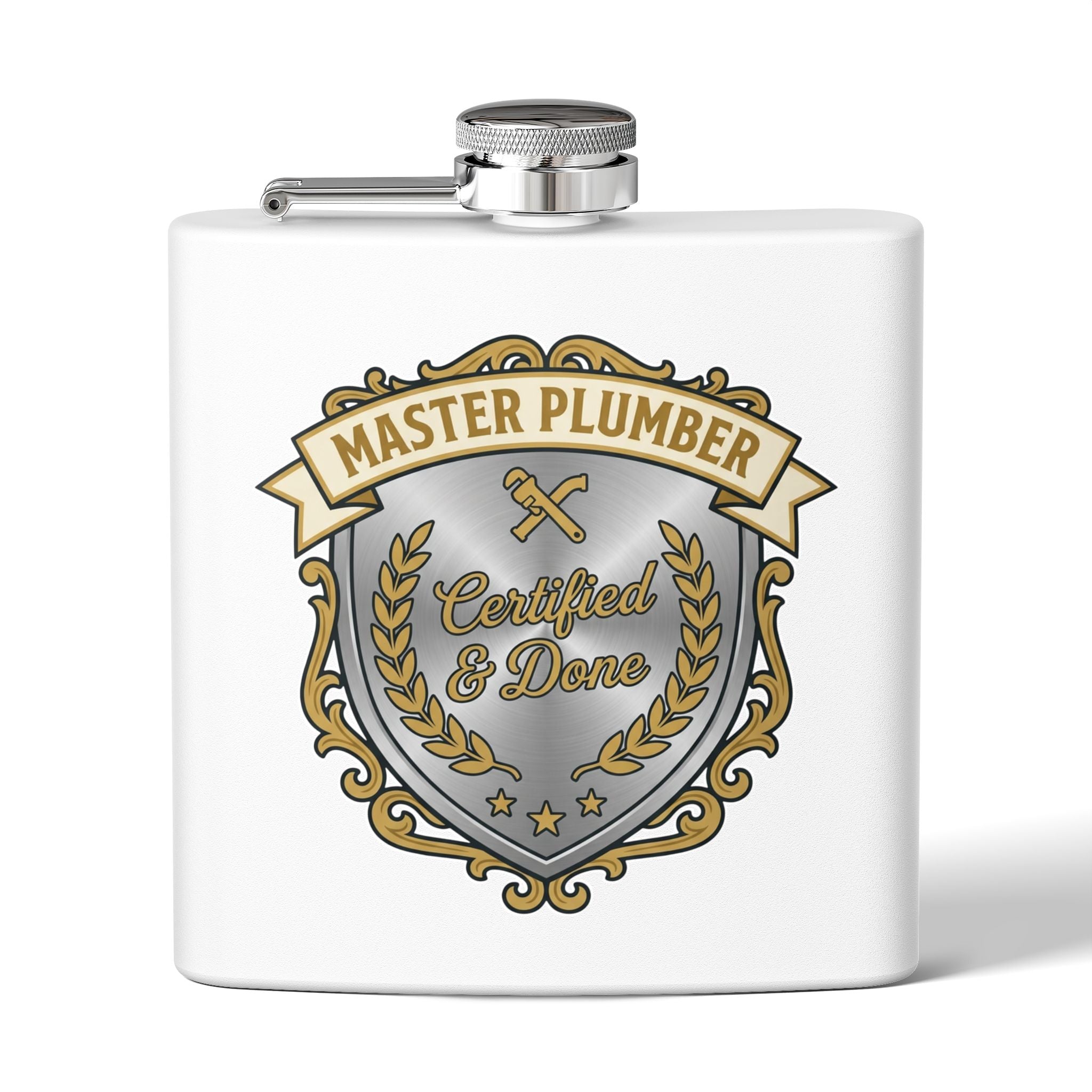 Flask — "Master Plumber" 6oz Stainless Steel Hip Flask