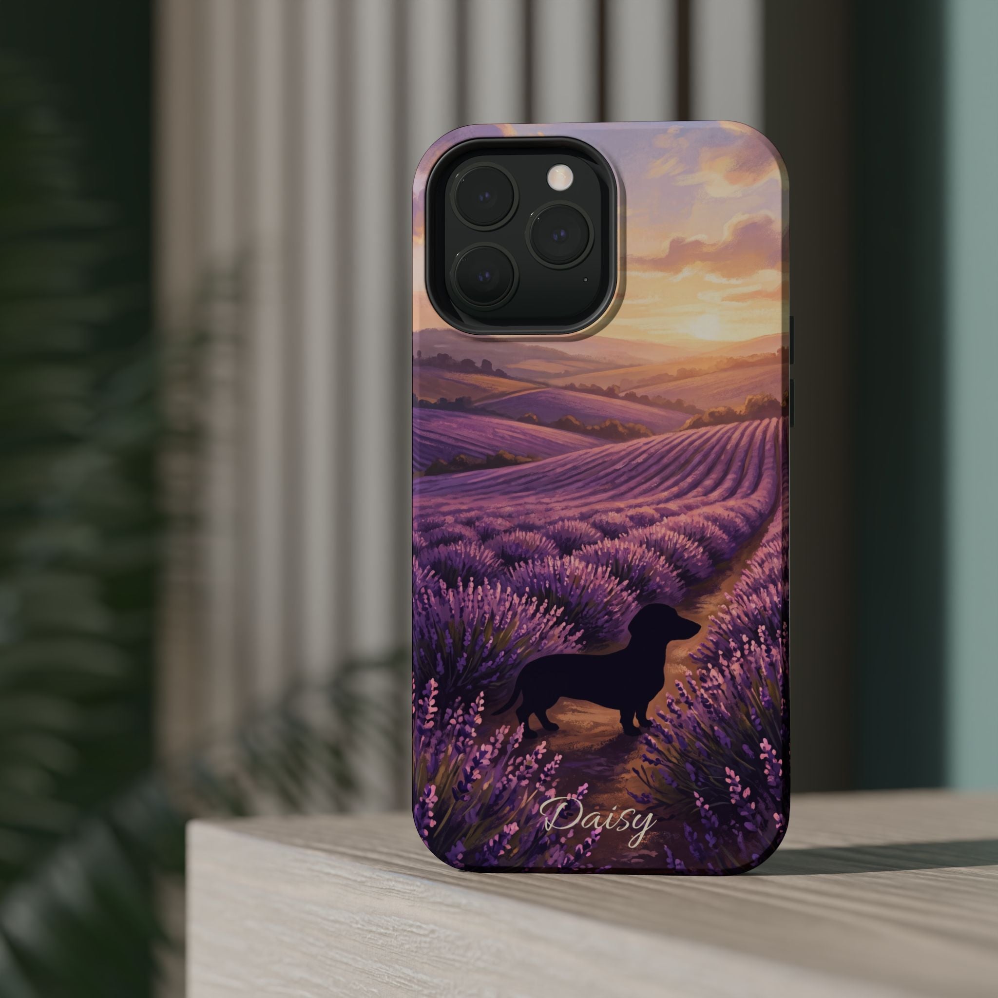 Personalized Dachshund Lavender Field Phone Case — Wireless Charging Cover