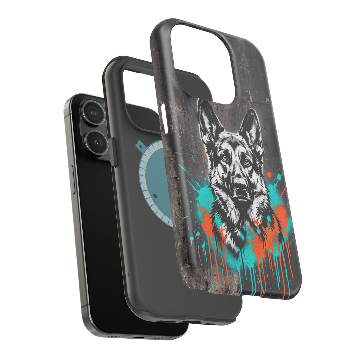 German Shepherd Phone Case | Graffiti Street Art — Tough Magnetic Case with Wireless Charging