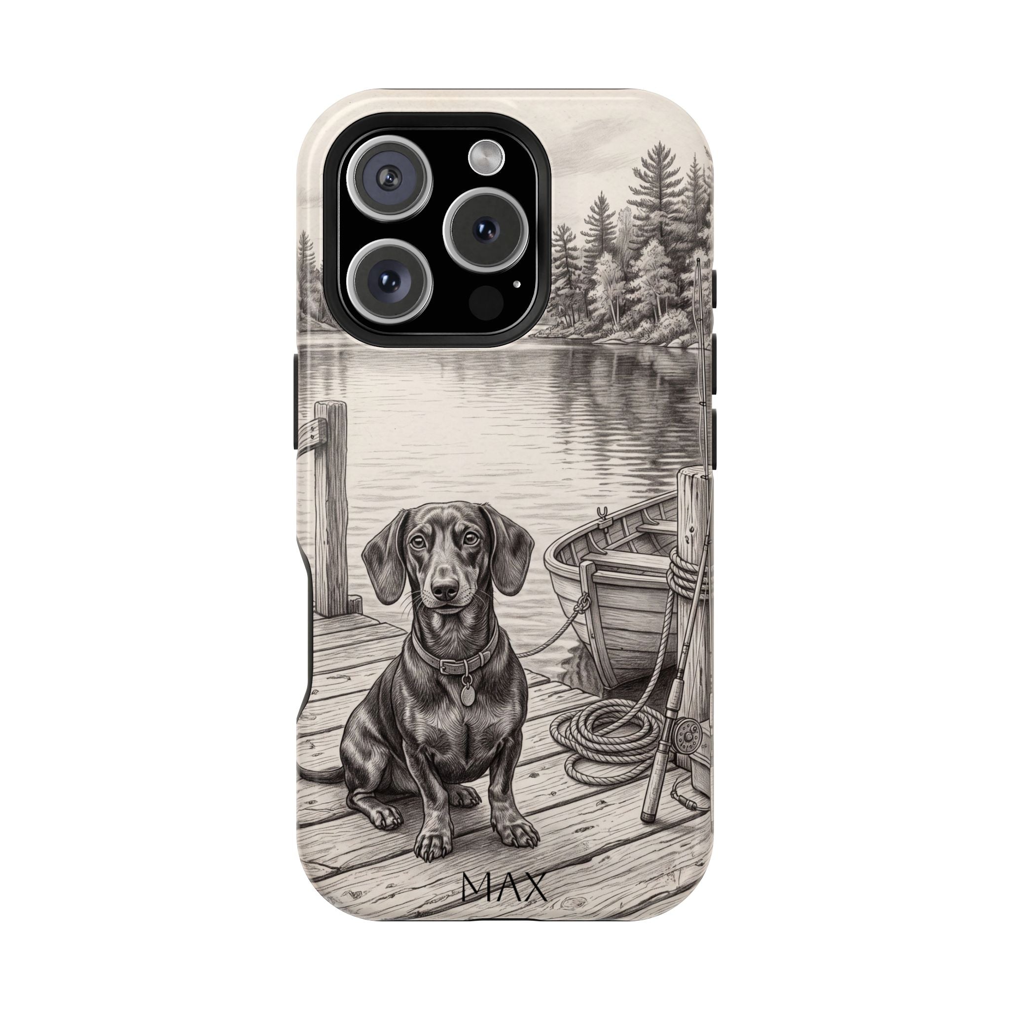 Personalized Dachshund Sunset Beach Phone Case — Wireless Charging Cover