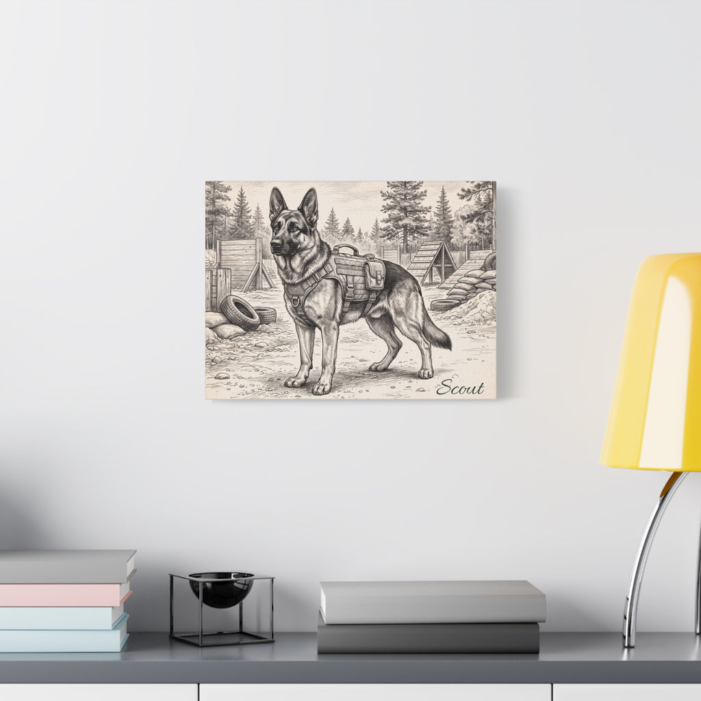 German Shepherd Personalized Canvas | Military Working Dog Sketch Wall Art