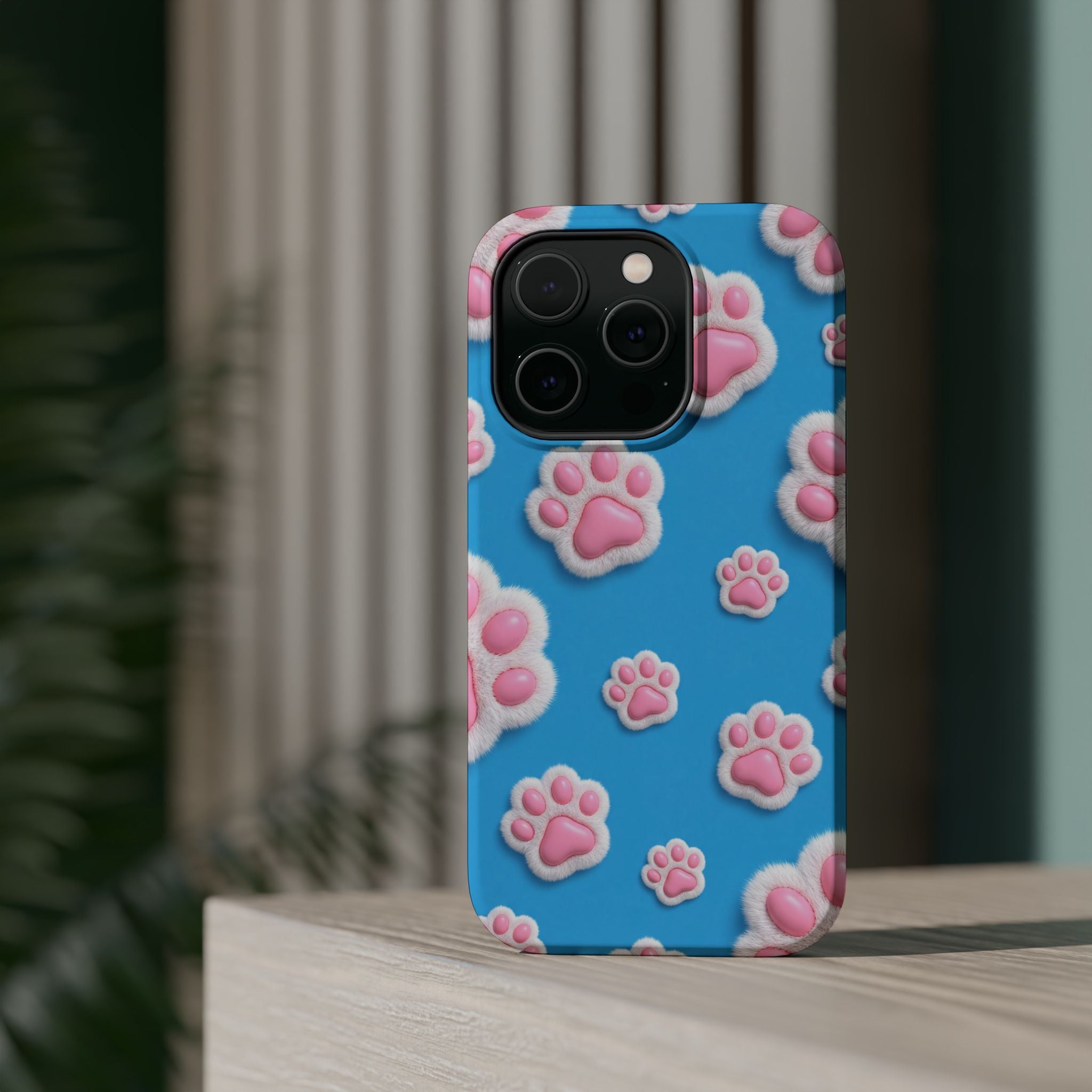 Fluffy Paw Print Phone Case | Cute 3D Pink Paw Pattern Case for Dog & Cat Lovers | iPhone & Samsung