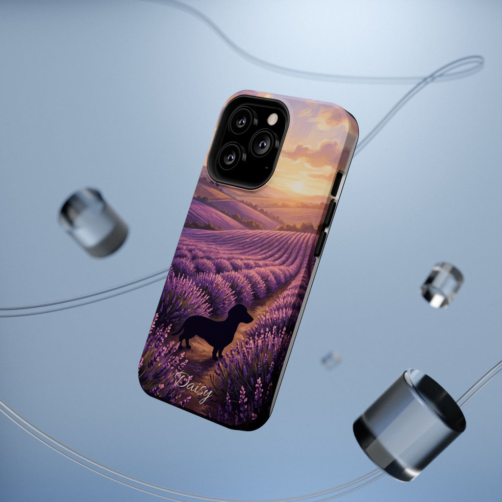 Personalized Dachshund Lavender Field Phone Case — Wireless Charging Cover