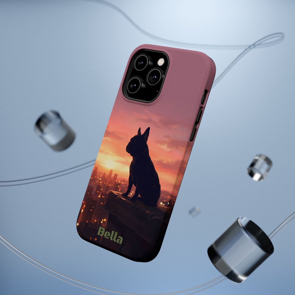 Personalized French Bulldog City Skyline Sunset Phone Case — Wireless Charging Cover