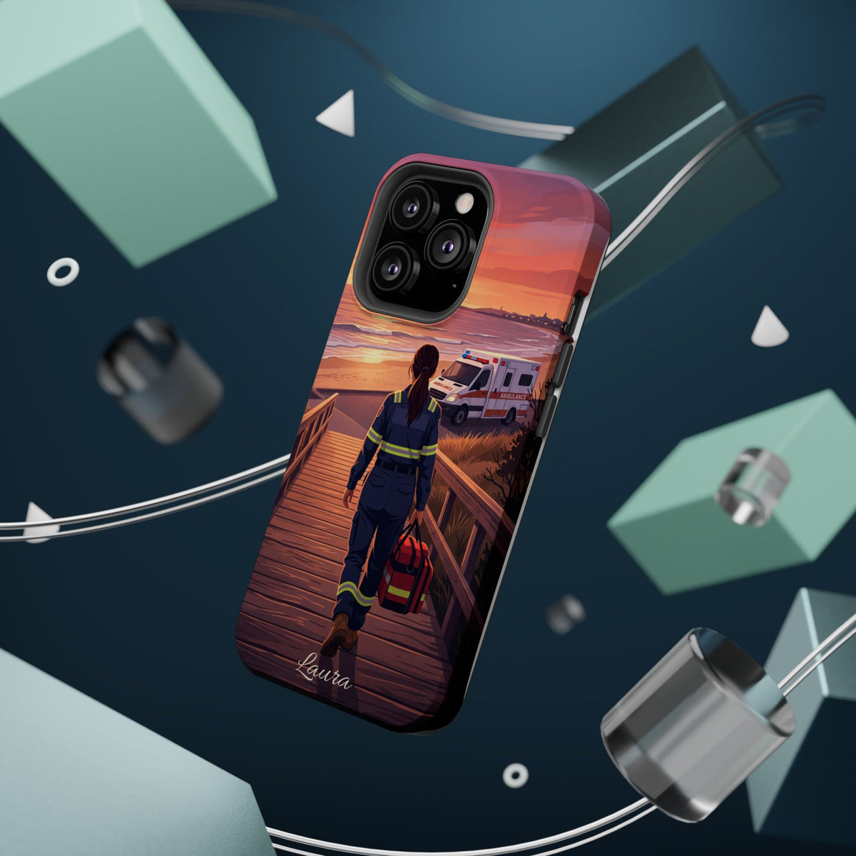 Sunset Boardwalk Personalized Paramedic Phone Case — Wireless Charging Cover
