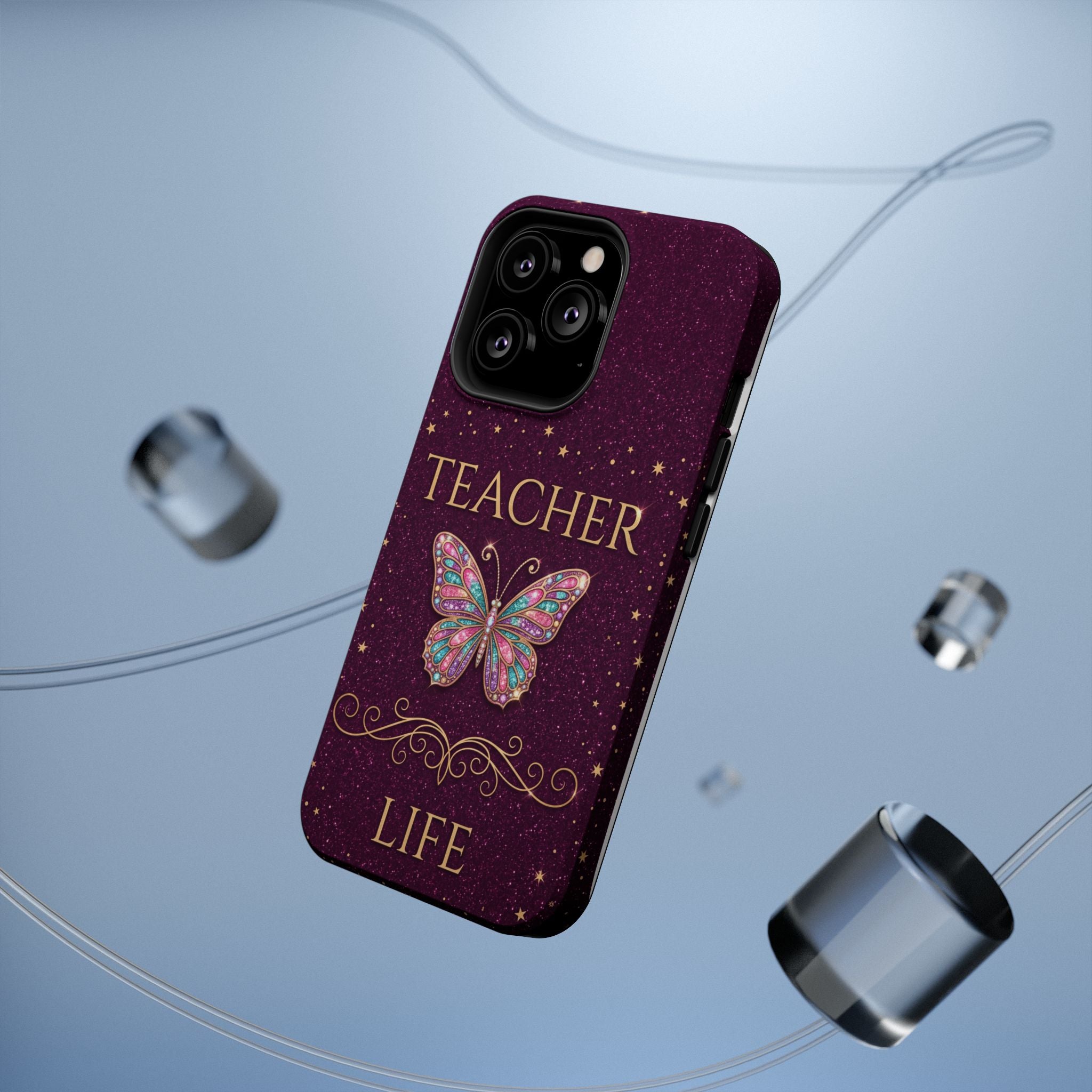 Teacher Life Glitter Butterfly Phone Case — Wireless Charging Cover