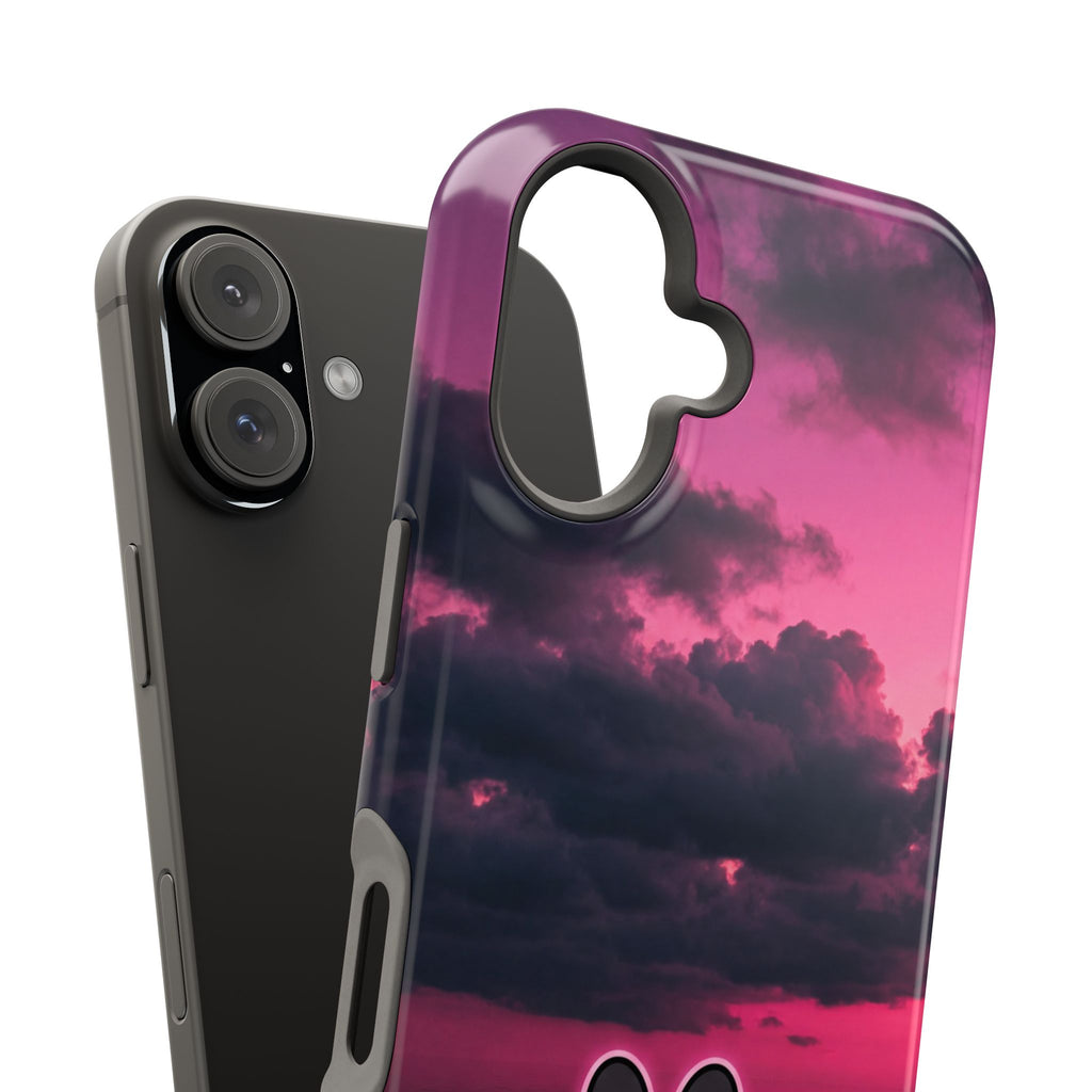 iPhone & Samsung Magnetic Impact-Resistant Phone Case — Pink Twilight Cloud with Paw Print