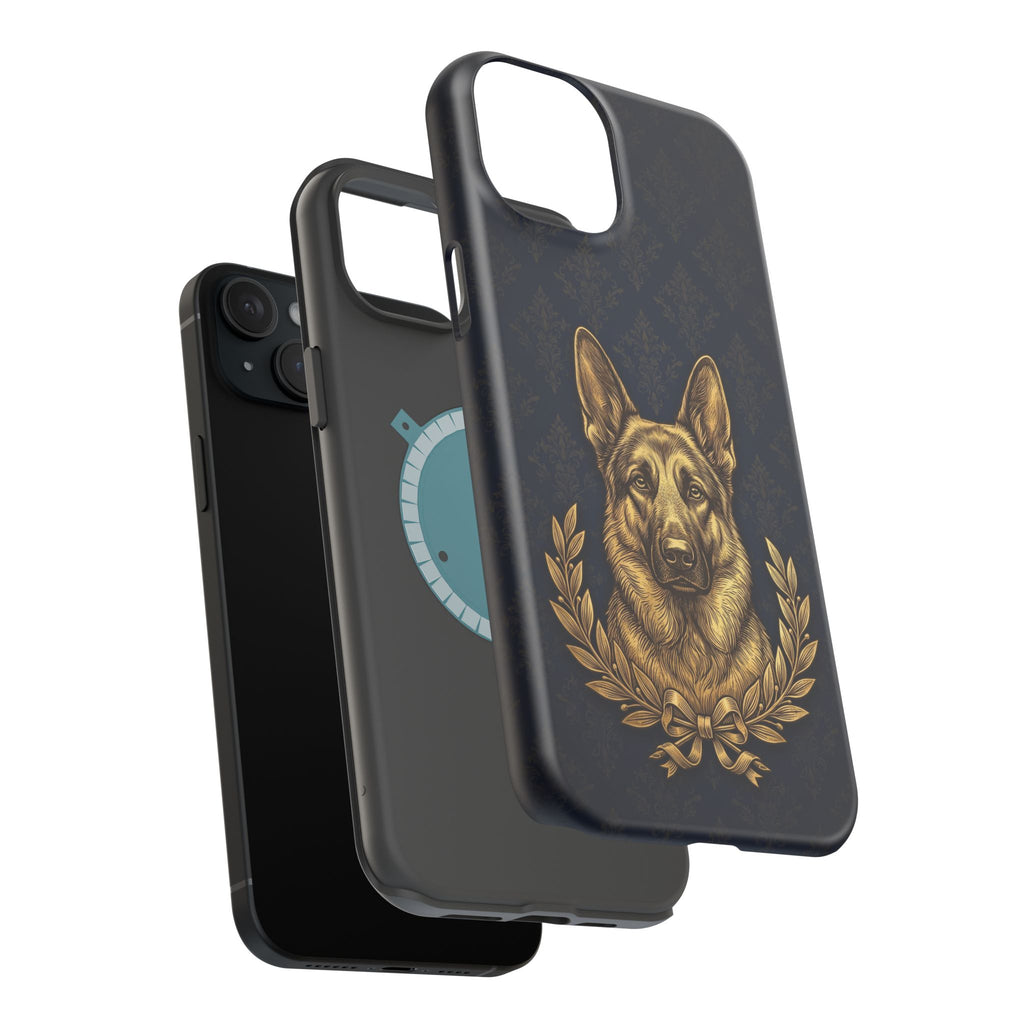 German Shepherd Phone Case | Navy Gold Laurel Art — Tough Magnetic Case with Wireless Charging