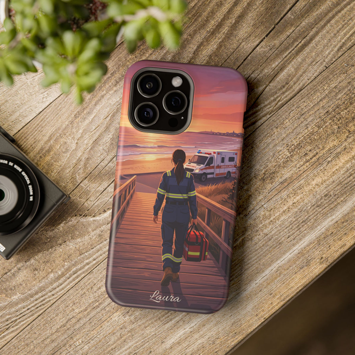 Sunset Boardwalk Personalized Paramedic Phone Case — Wireless Charging Cover