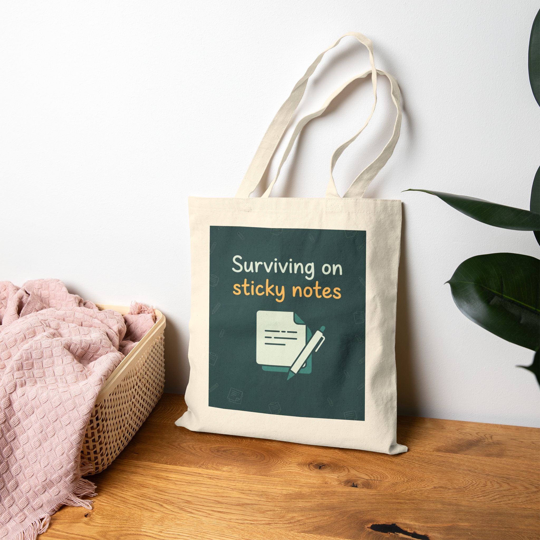 ⁠Surviving on Sticky Notes | Teacher Tote Bag | Teacher Appreciation Gift, Funny Teacher Tote Bag