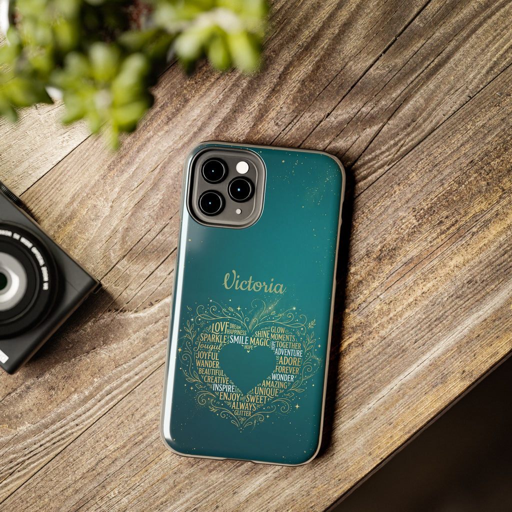 Personalized Teacher Phone Case — Custom Name Heart Word Art Design