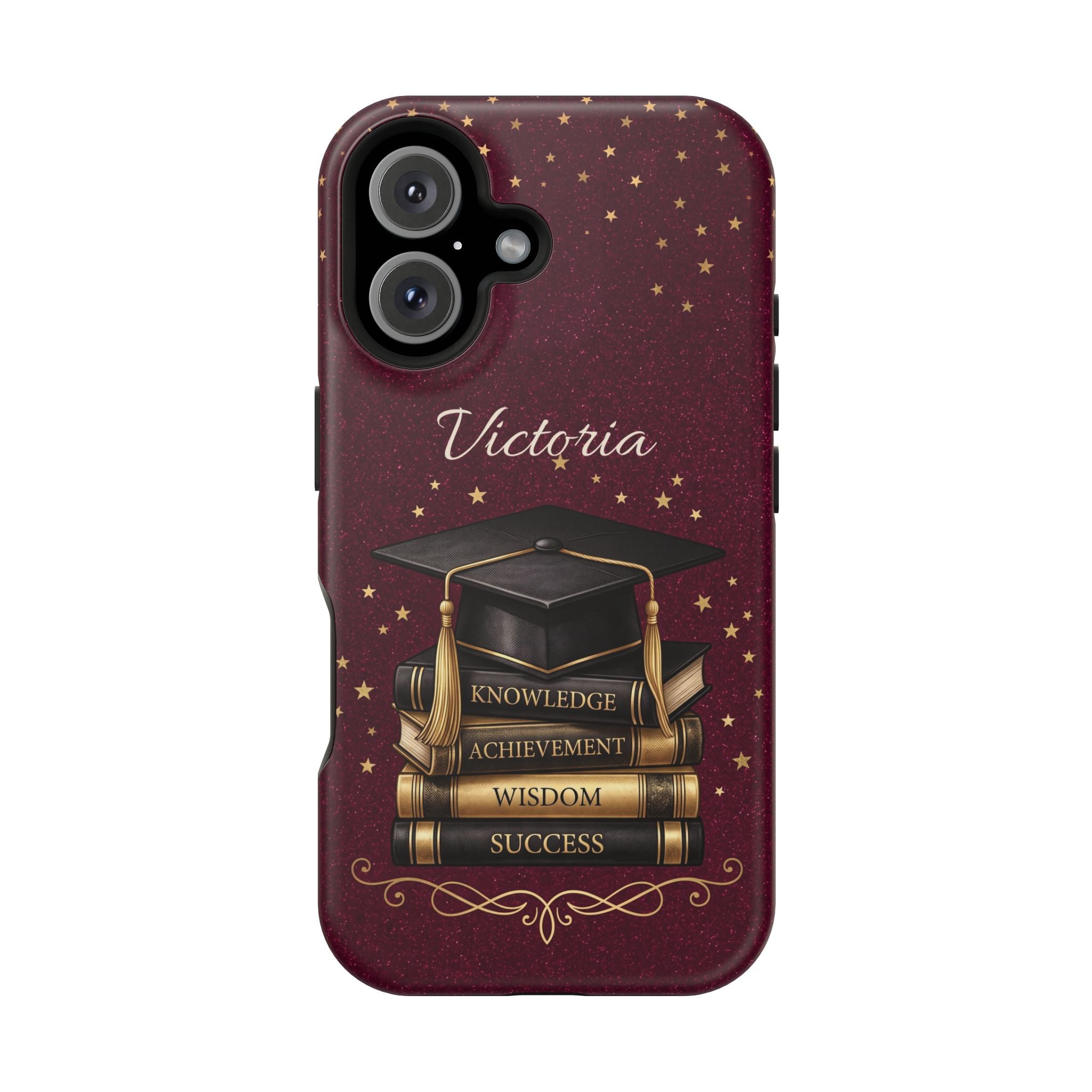 Graduation Cap & Books Personalized Teacher Phone Case — Wireless Charging Cover