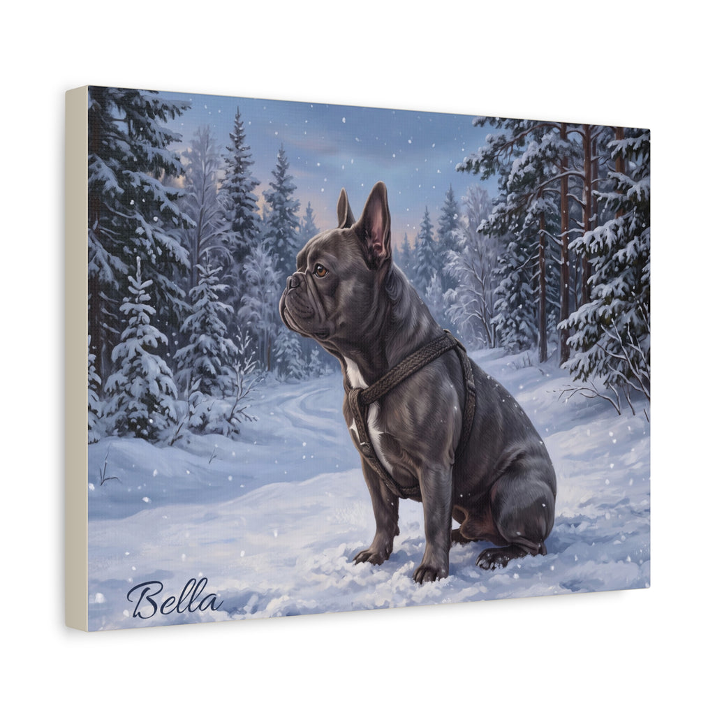 French Bulldog Personalized Canvas | Snowy Winter Forest Wall Art