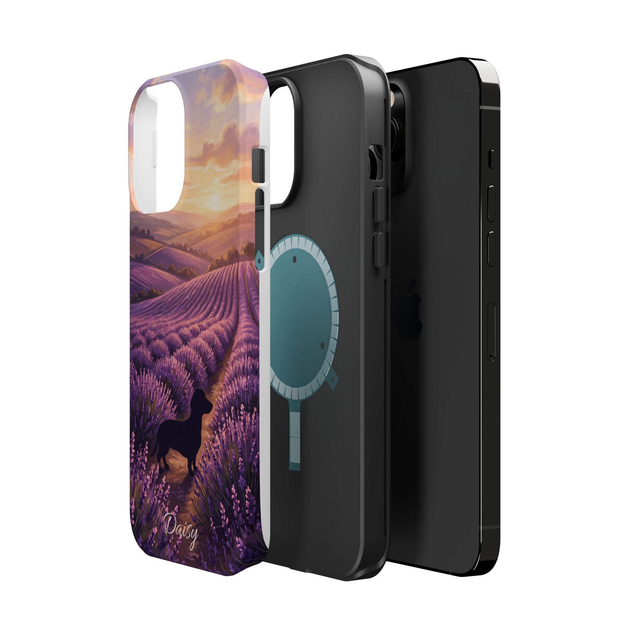 Personalized Dachshund Lavender Field Phone Case — Wireless Charging Cover