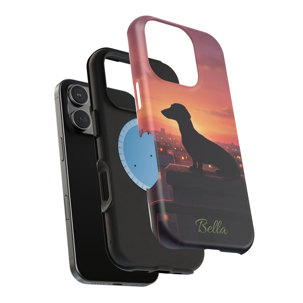 Personalized Dachshund Rooftop Sunset Phone Case — Wireless Charging Cover