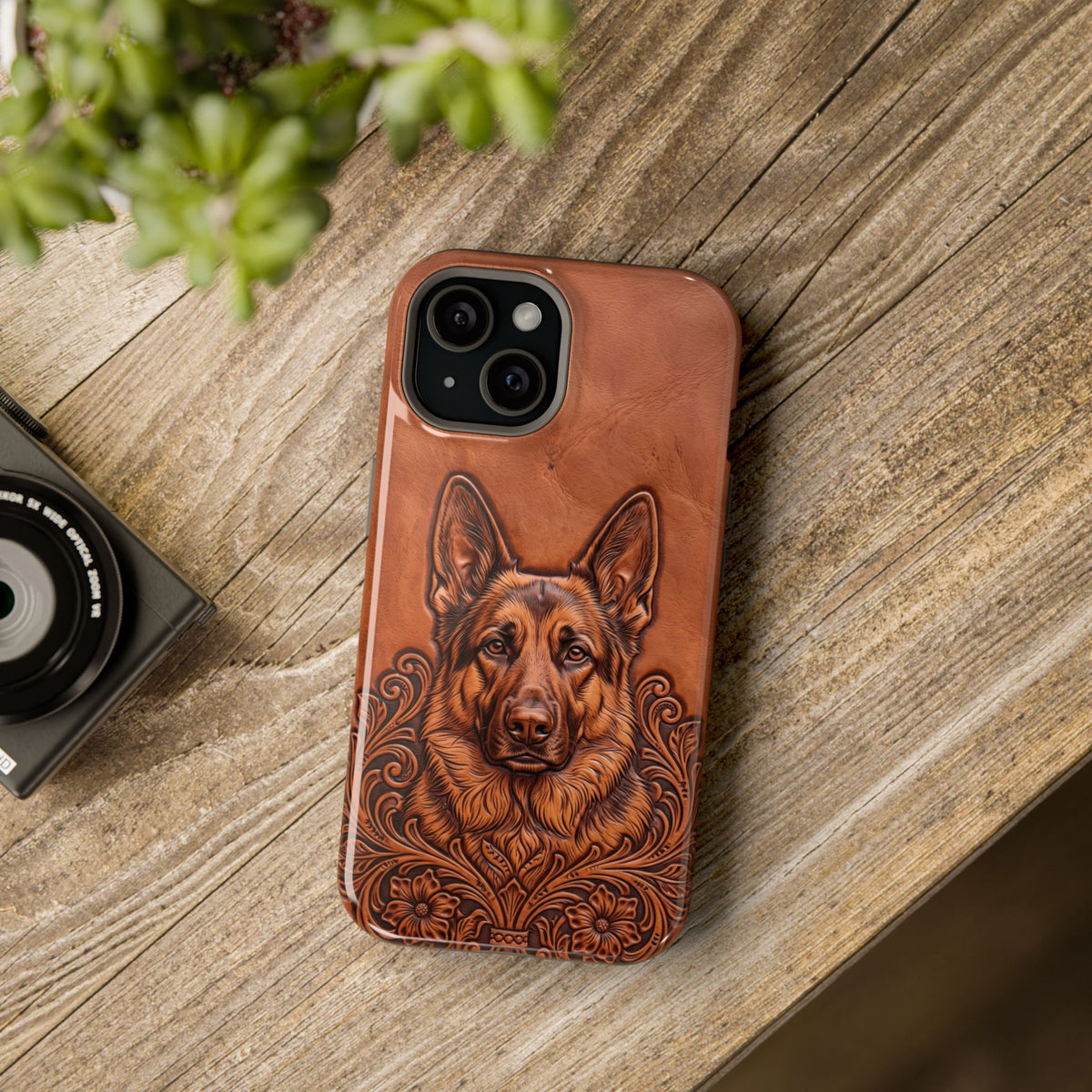 German Shepherd Phone Case | Western Tooled Art — Tough Magnetic Case with Wireless Charging