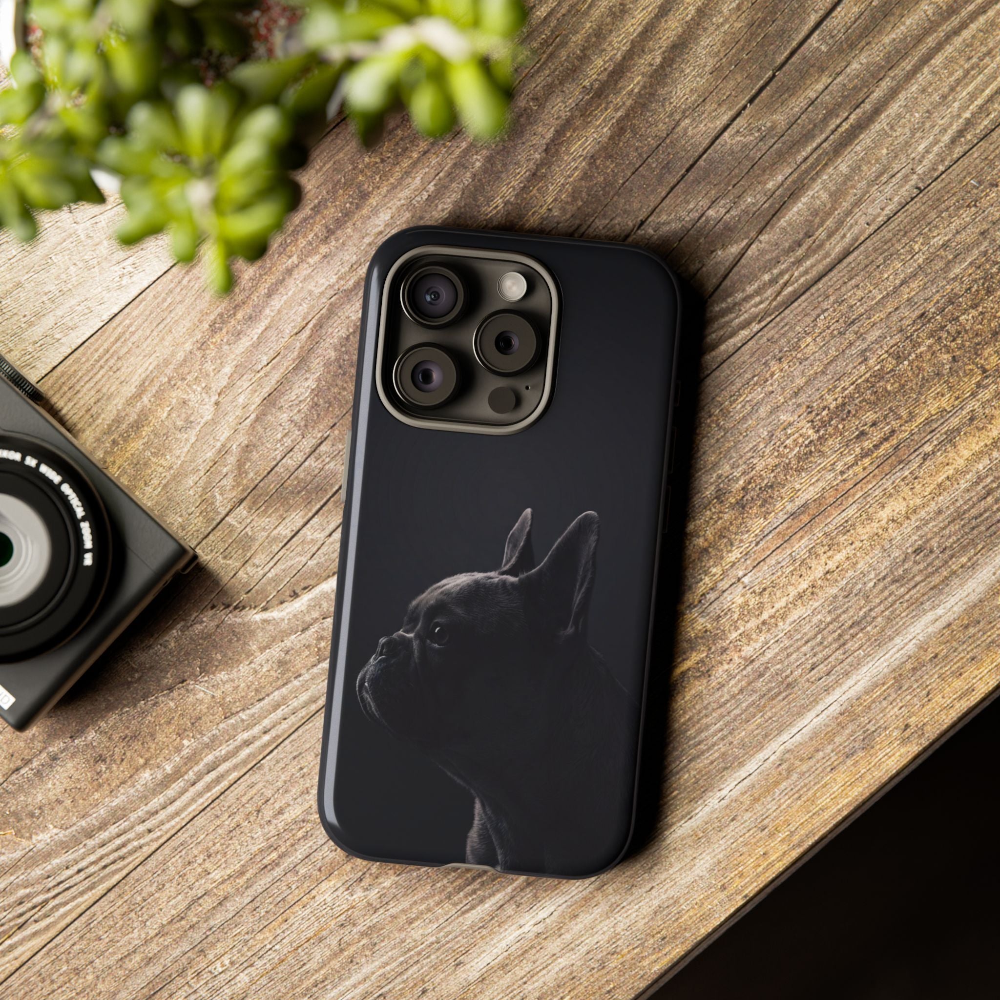Silhouette French Bulldog Phone Case | Minimalist Black-on-Black Frenchie Profile | iPhone & Samsung