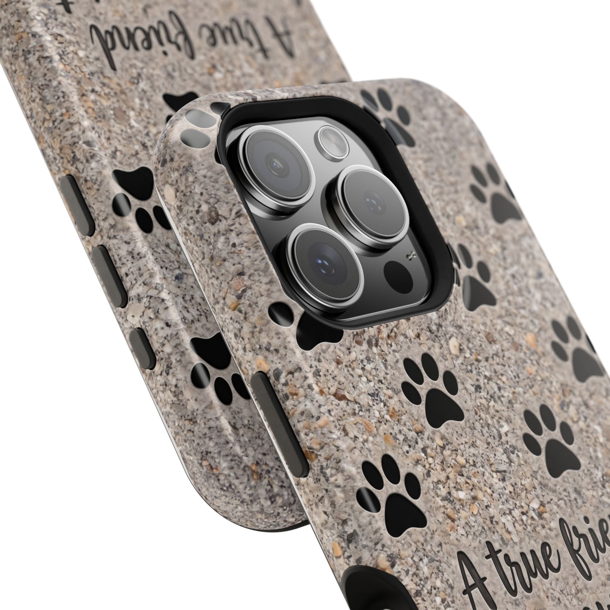 "A True Friend Leaves Paw Prints On Your Heart" Phone Case | Sentimental Stone-Texture Dog Paw Print Case | iPhone & Samsung