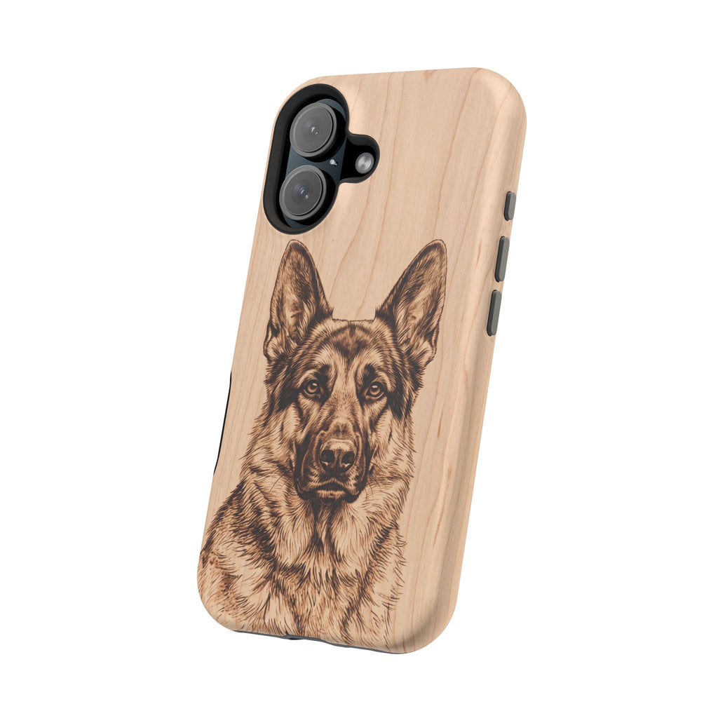 German Shepherd Phone Case | Pyrography Art — Tough Magnetic Case with Wireless Charging