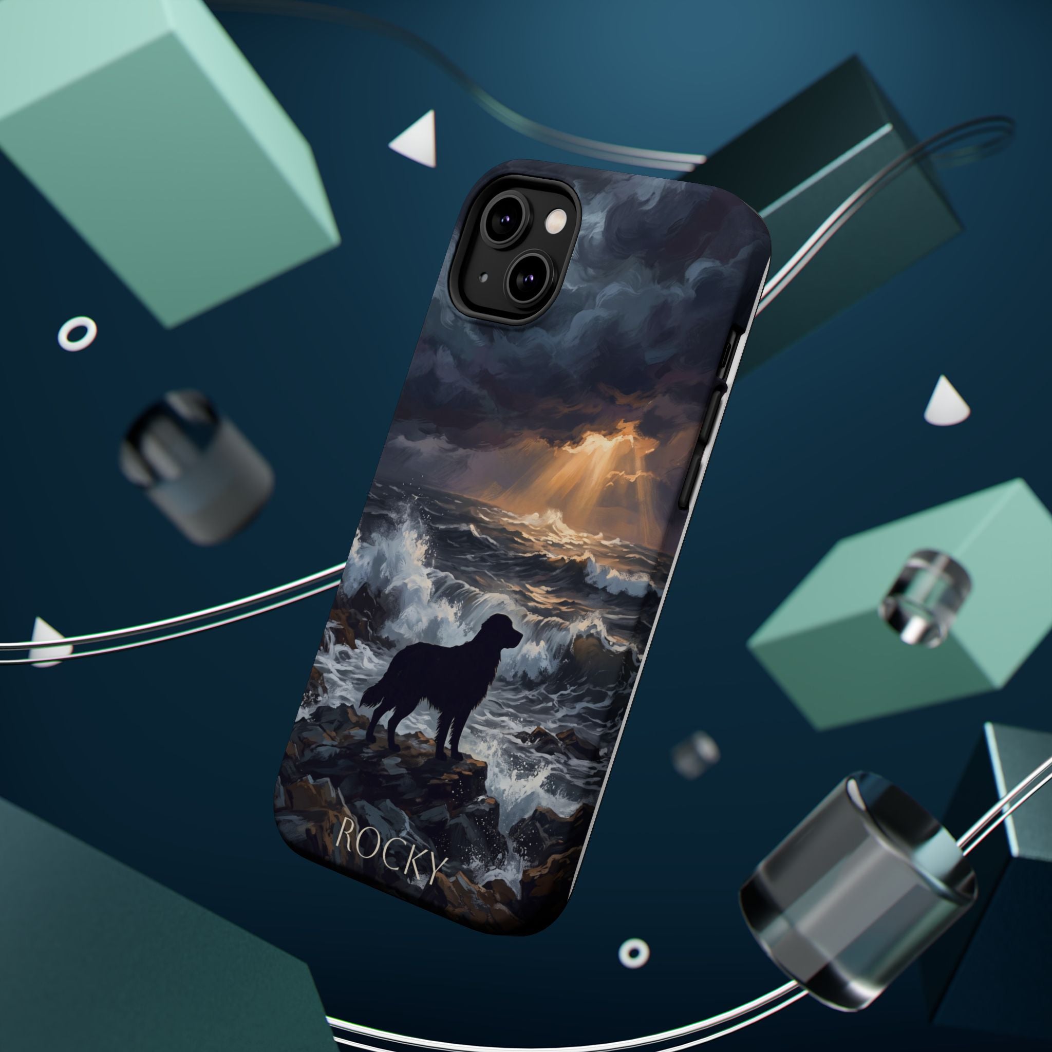 Personalized Golden Retriever Stormy Sea Phone Case — Wireless Charging Cover