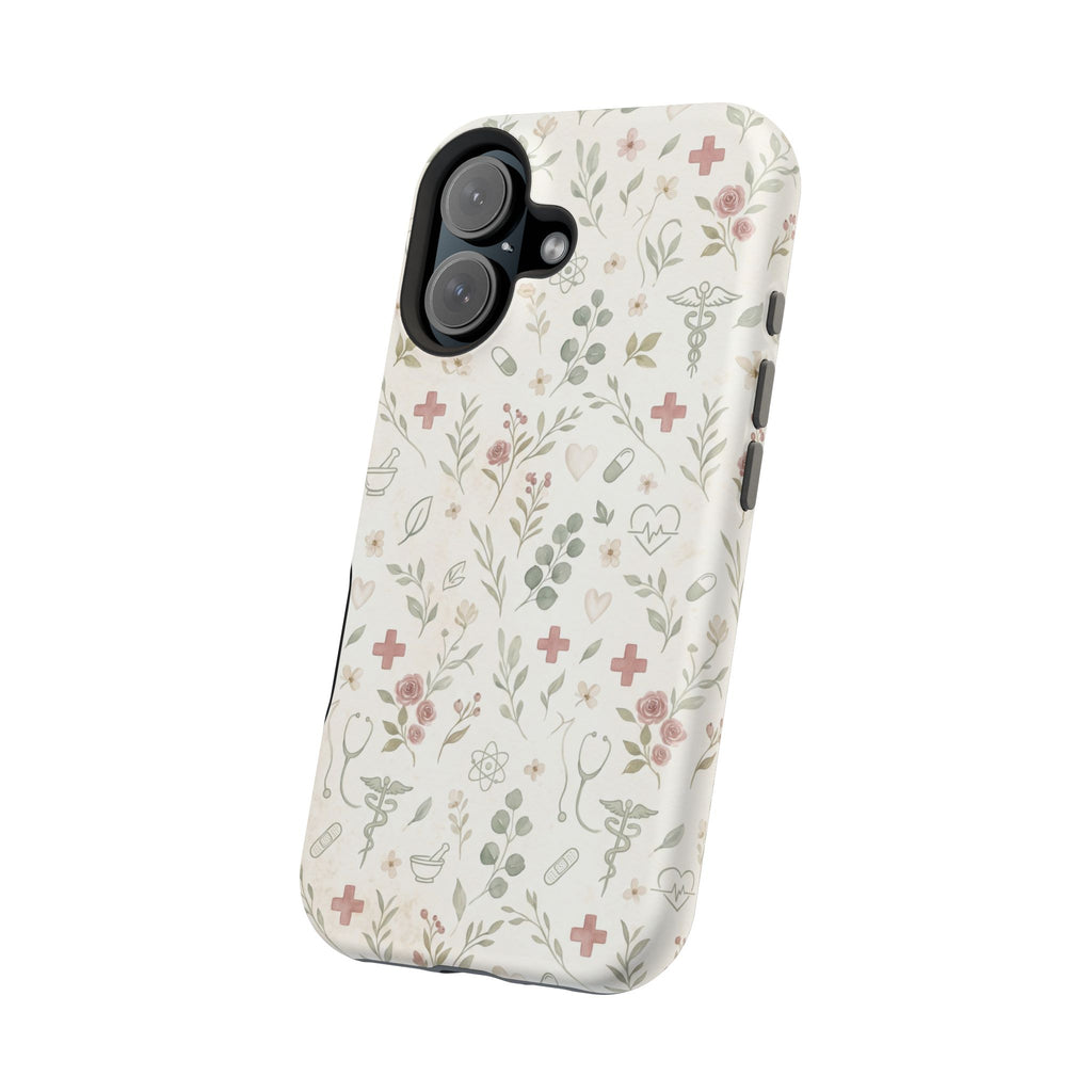 Floral Nurse Phone Case — Impact-Resistant Wireless Charging Cover