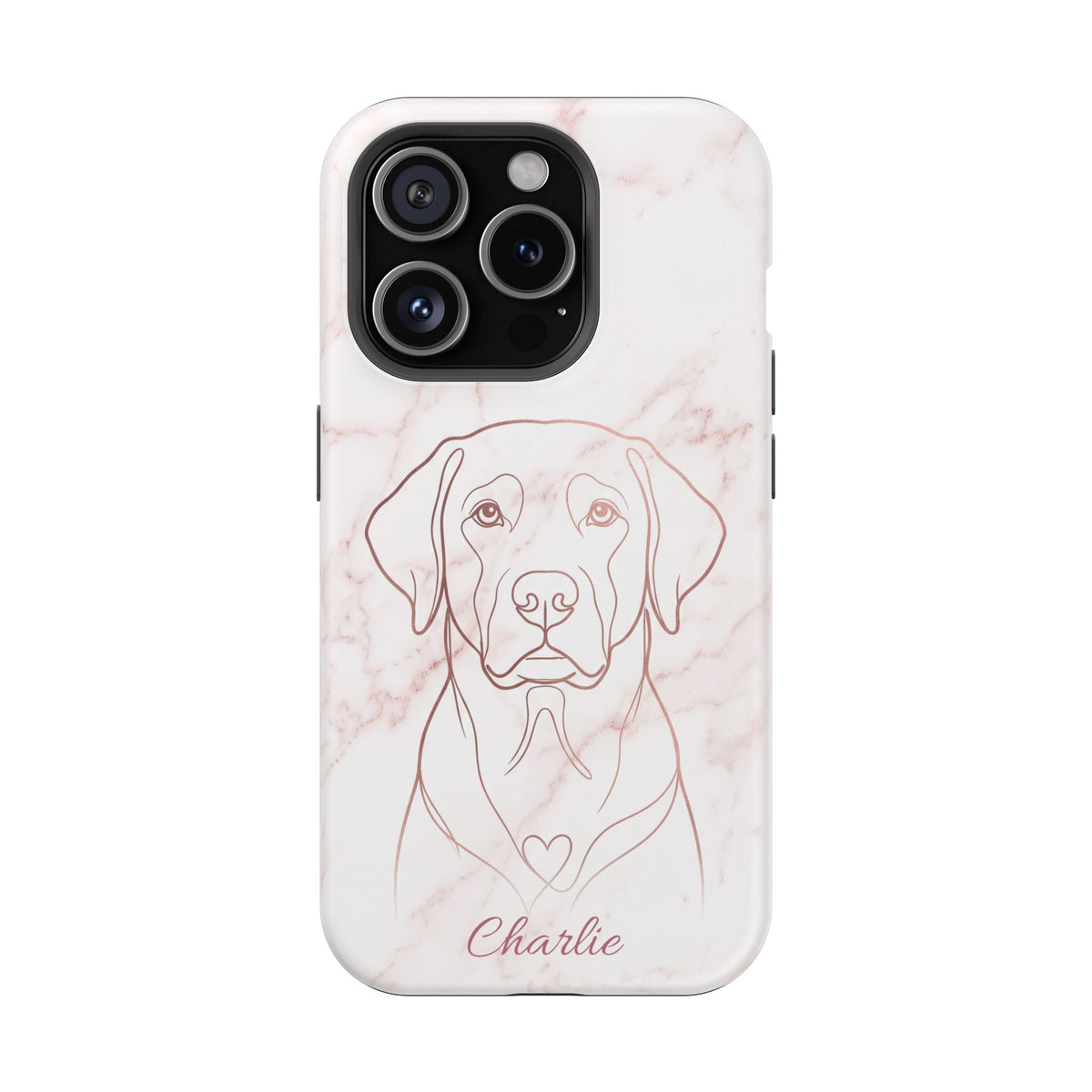 Personalized Rose Gold Marble Labrador Phone Case — Tough Magnetic Case with Wireless Charging