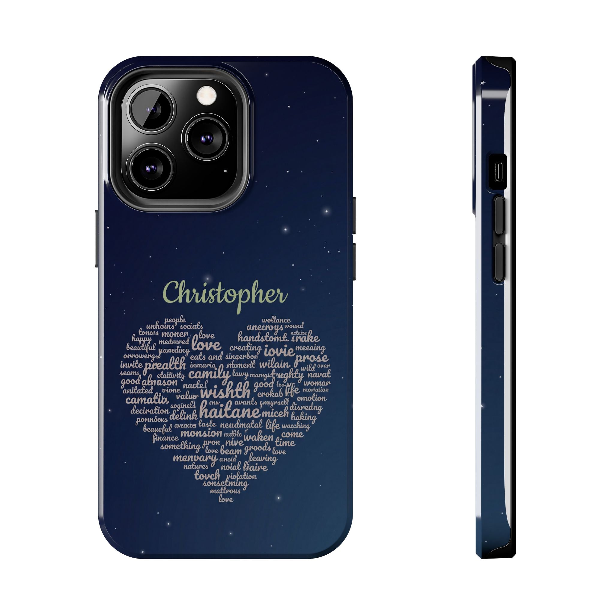 Personalized Teacher Heart Word Cloud Phone Case — Custom Name Starry Design