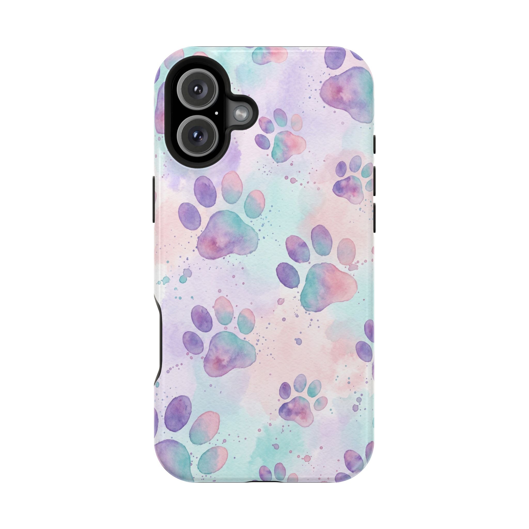 Watercolor Paw Print Phone Case — Impact-Resistant Wireless Charging Cover