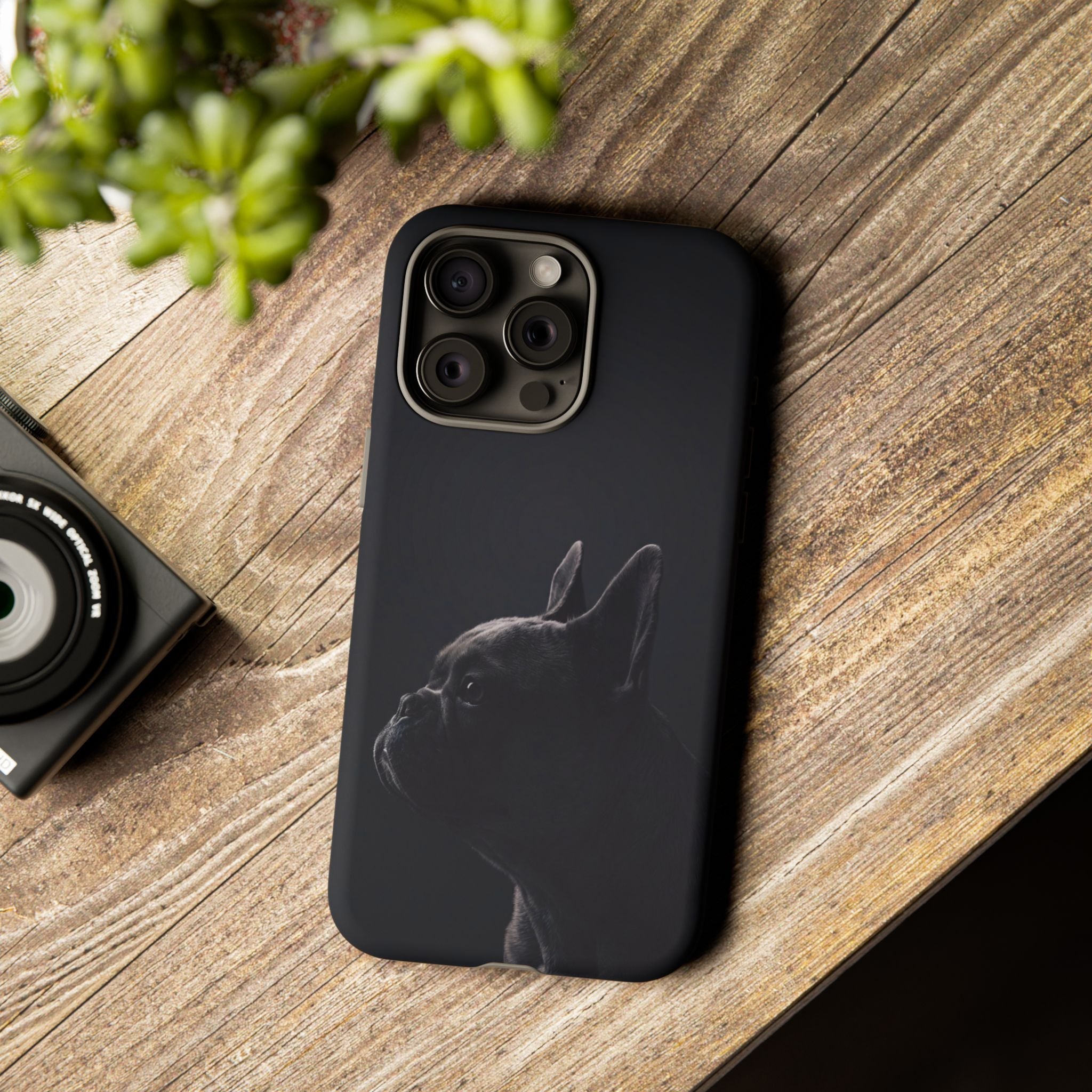 Silhouette French Bulldog Phone Case | Minimalist Black-on-Black Frenchie Profile | iPhone & Samsung